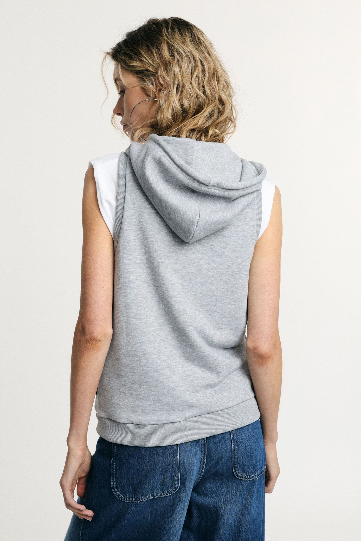 Please Sleeveless Zip Front Hoodie