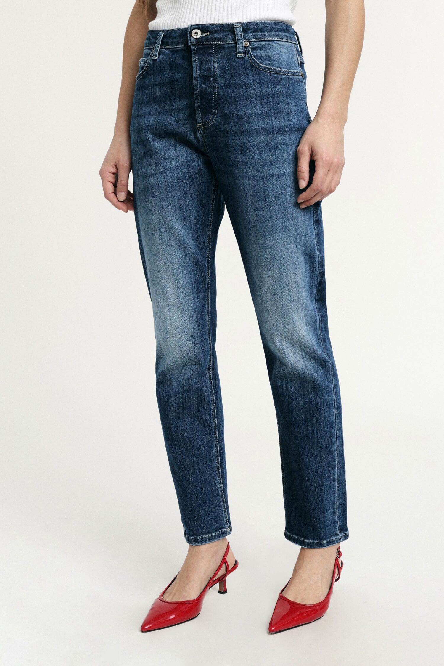 Straight-Leg Jeans High Waist Washed Effect Please