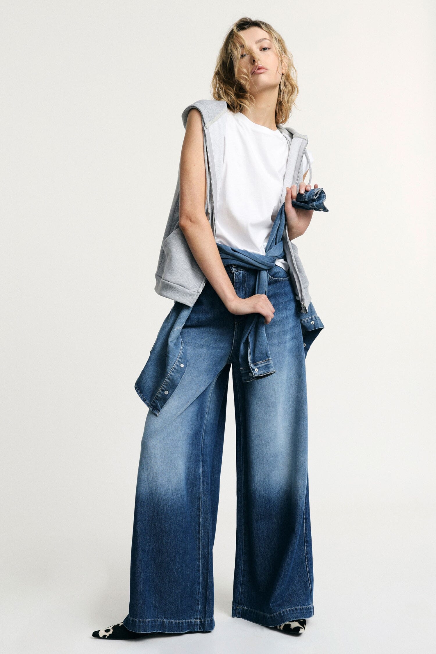 High Waist Wide Leg Jeans Shaded Effect Please