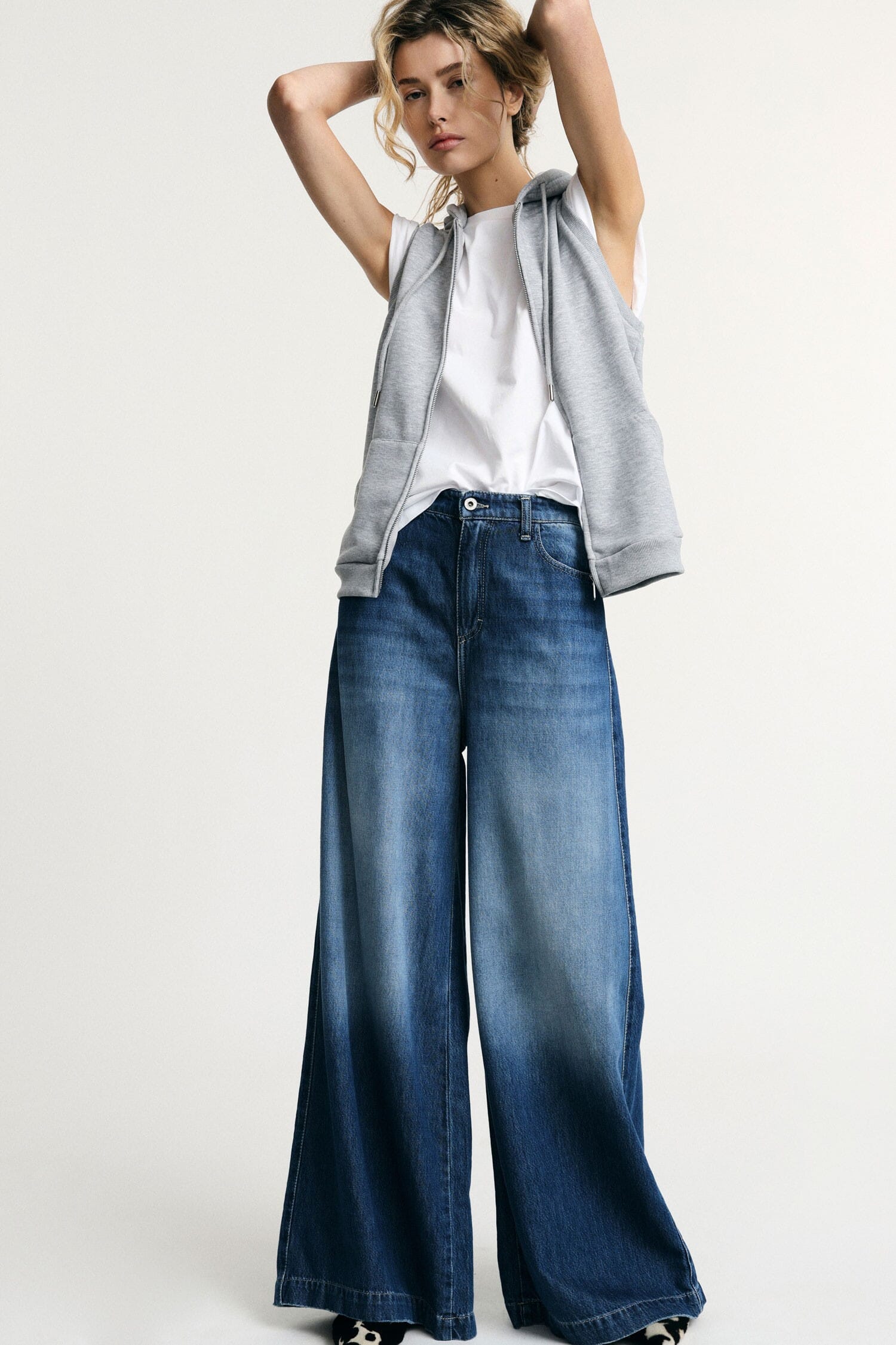 High Waist Wide Leg Jeans Shaded Effect Please