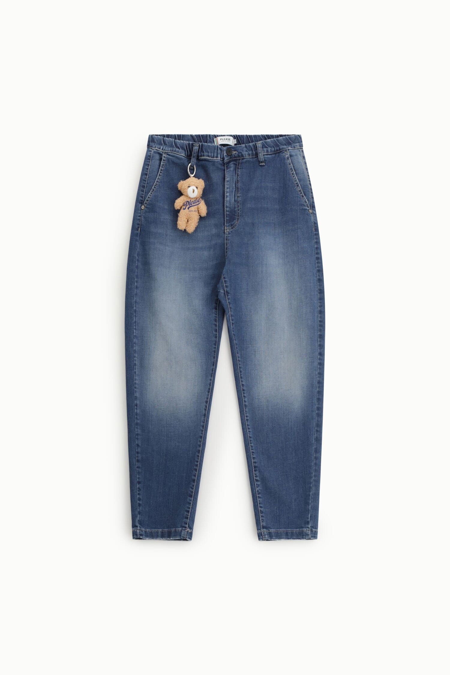 Baloon Fit Jeans With High Waist And Keyring Bear Please