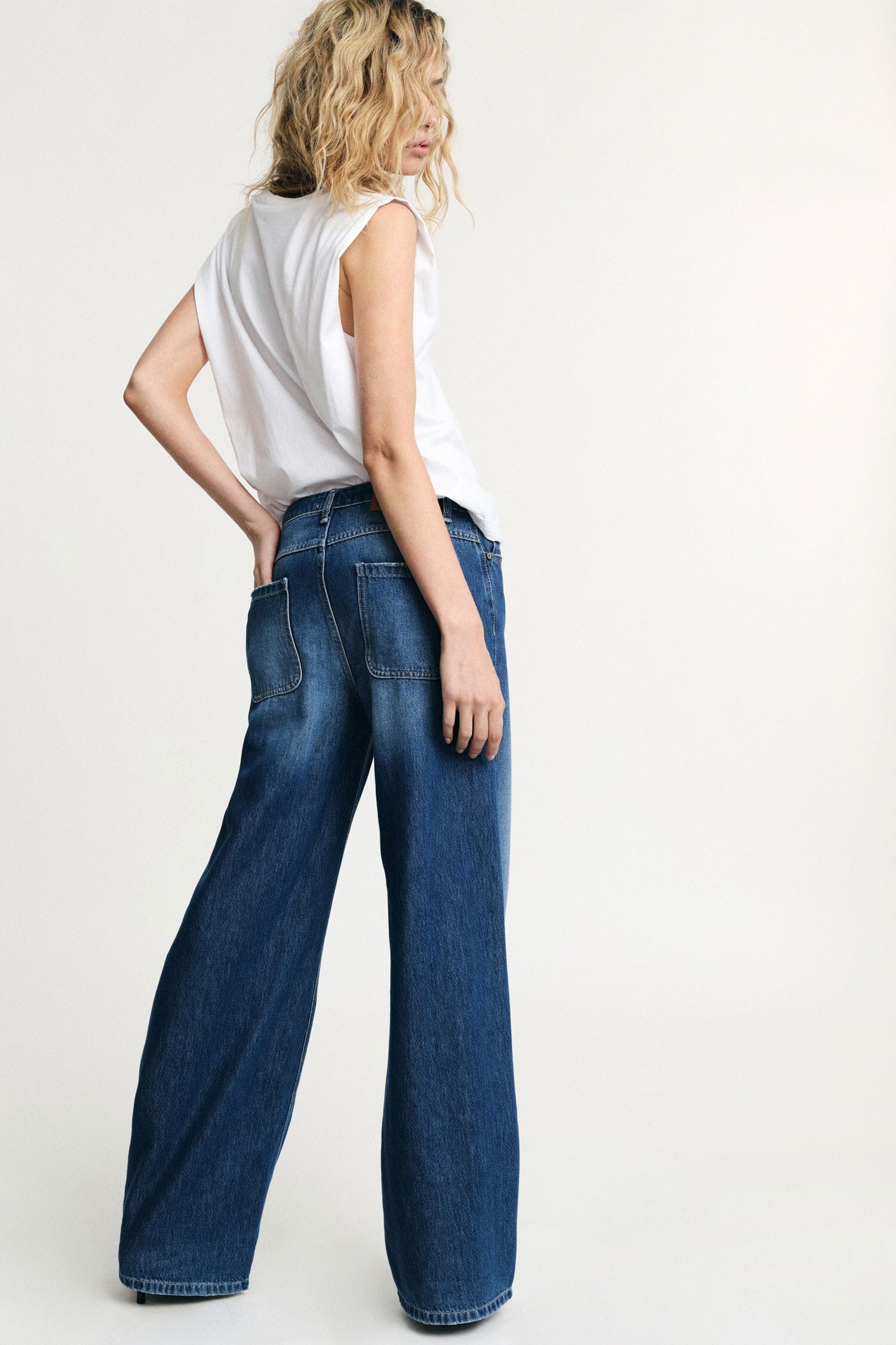 High Waisted Wide Leg Jeans With Patch Pockets Please