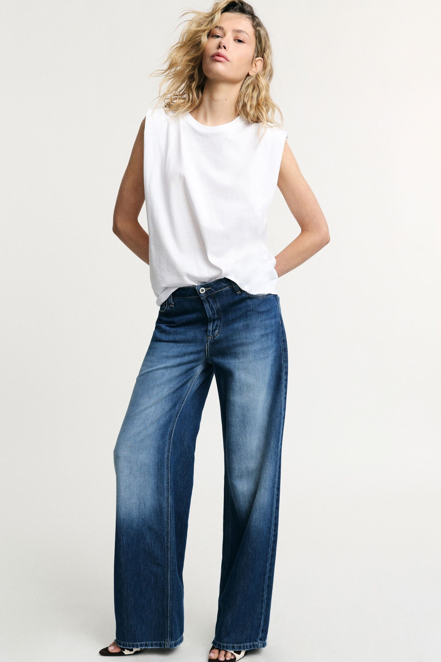 High Waisted Wide Leg Jeans With Patch Pockets Please