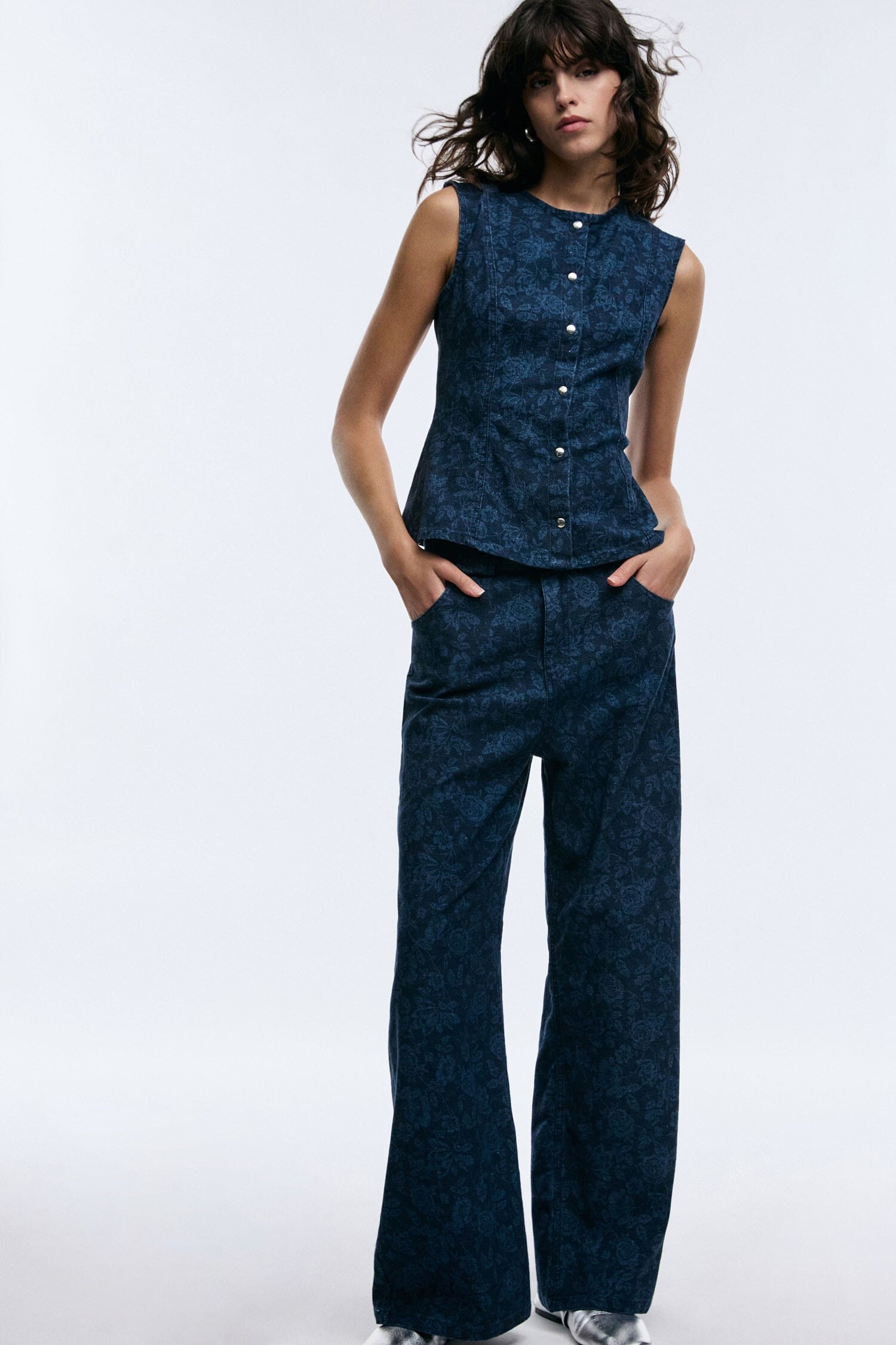 High Waisted Floral Print Wide Leg Jeans Please