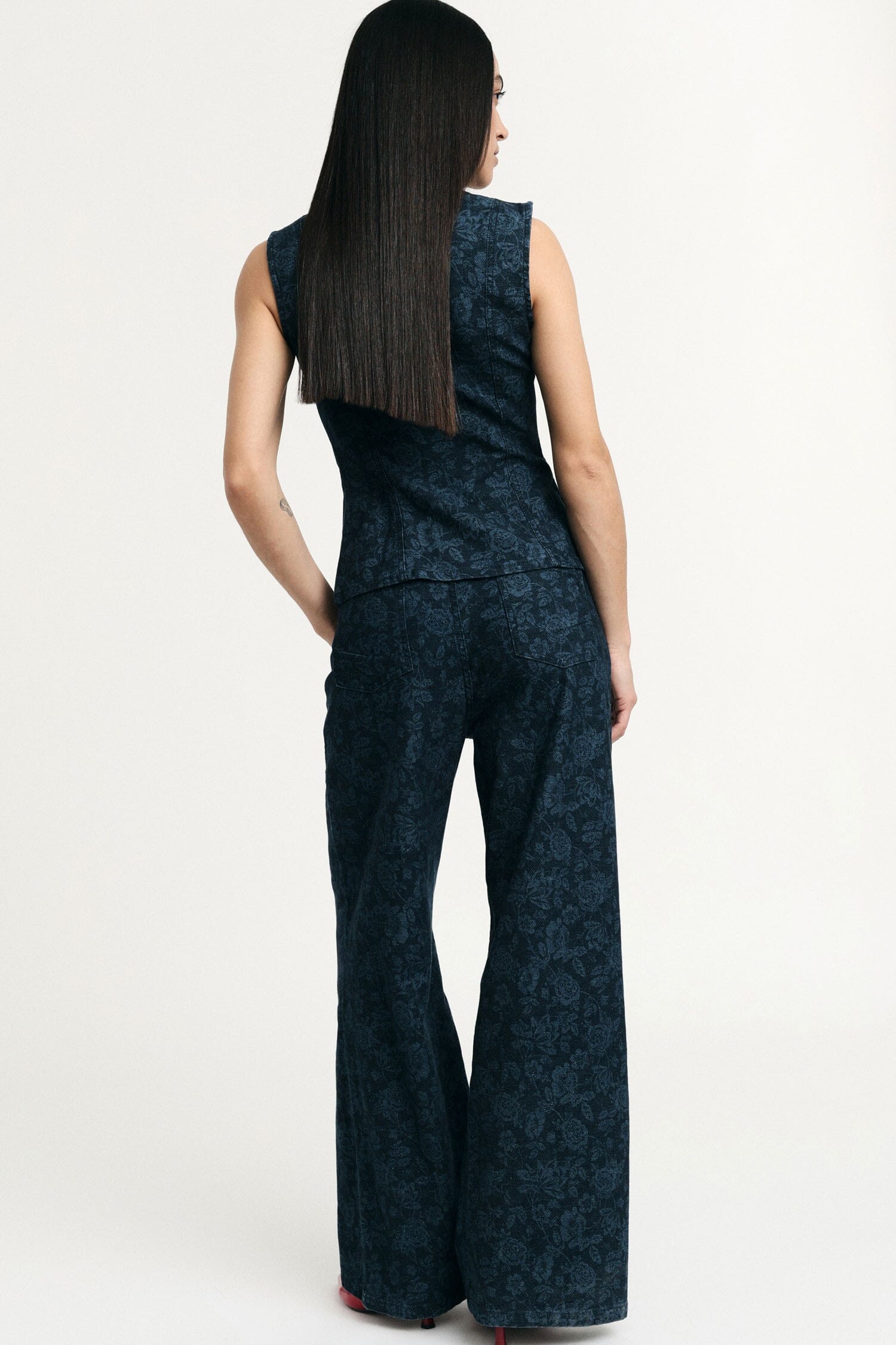 High Waisted Floral Print Wide Leg Jeans Please