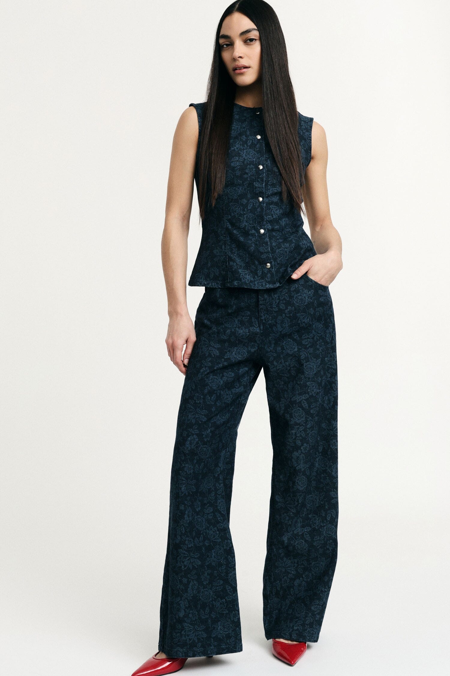 High Waisted Floral Print Wide Leg Jeans Please