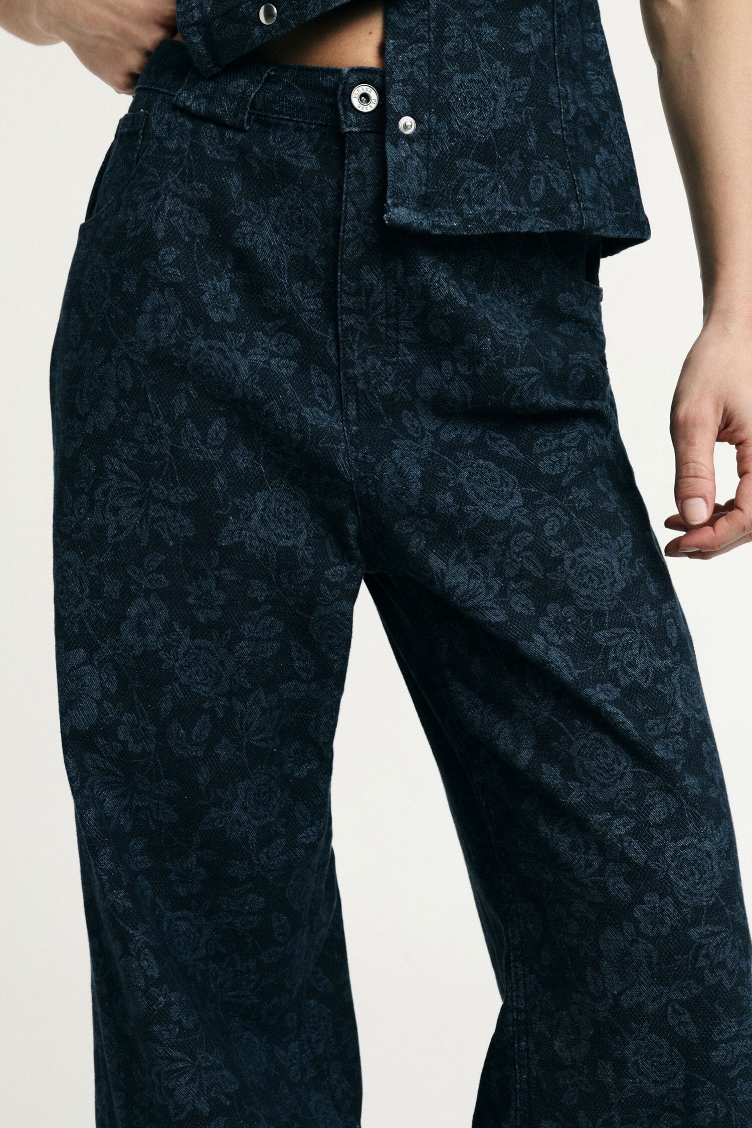 High Waisted Floral Print Wide Leg Jeans Please