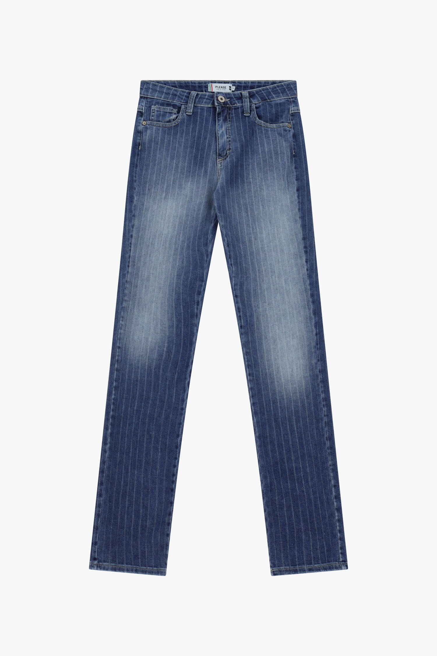 Striped Straight-Leg Jeans With Mid Waist Please
