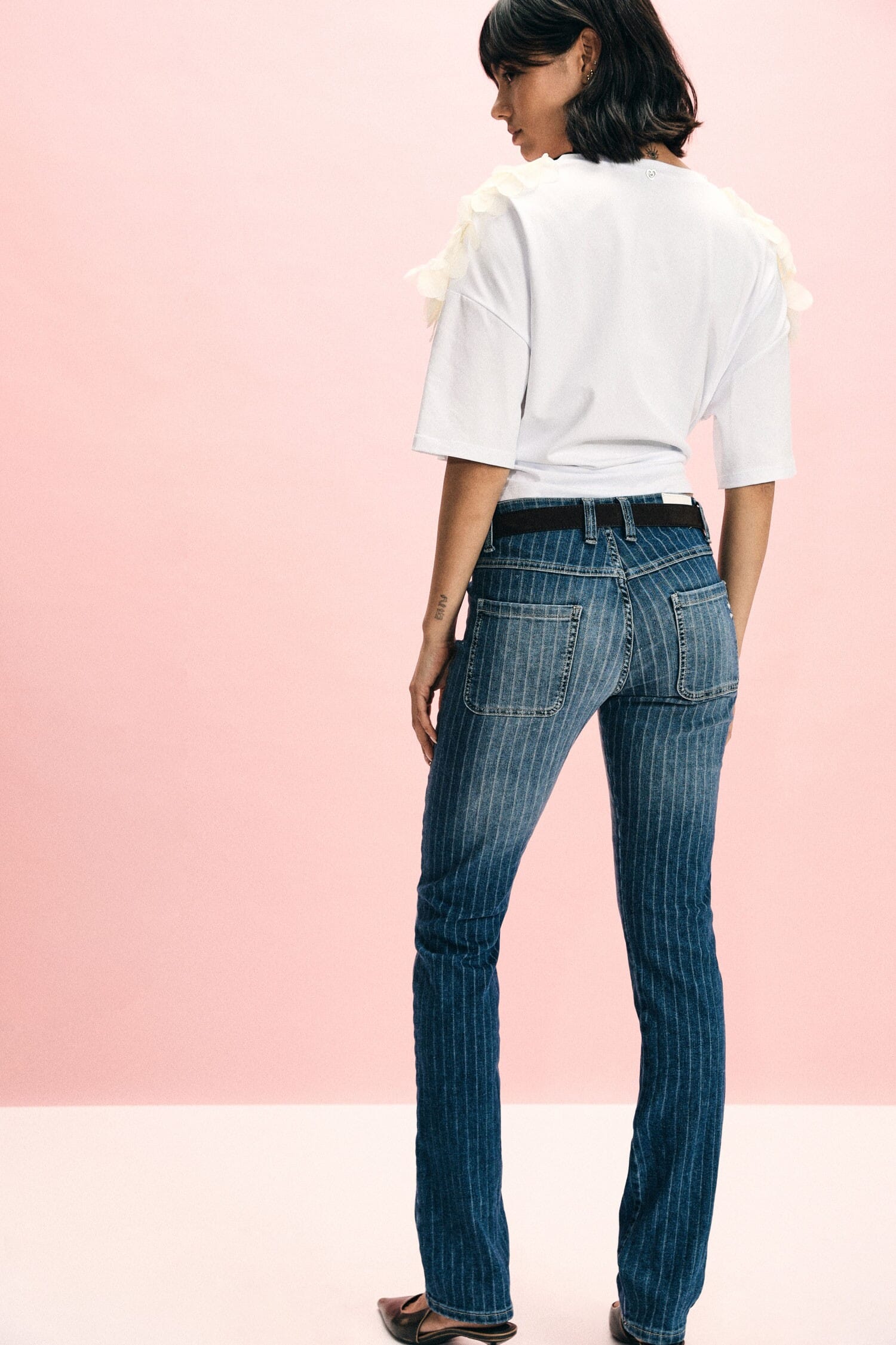 Striped Straight-Leg Jeans With Mid Waist Please