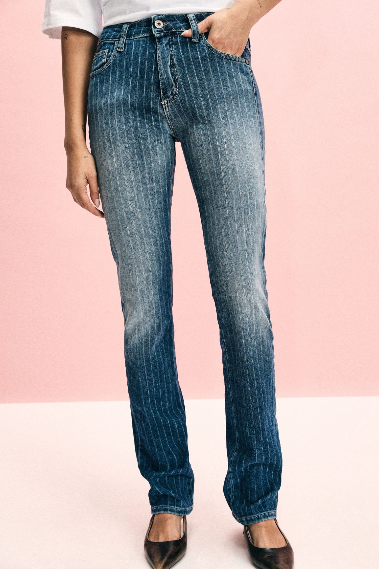 Striped Straight-Leg Jeans With Mid Waist Please