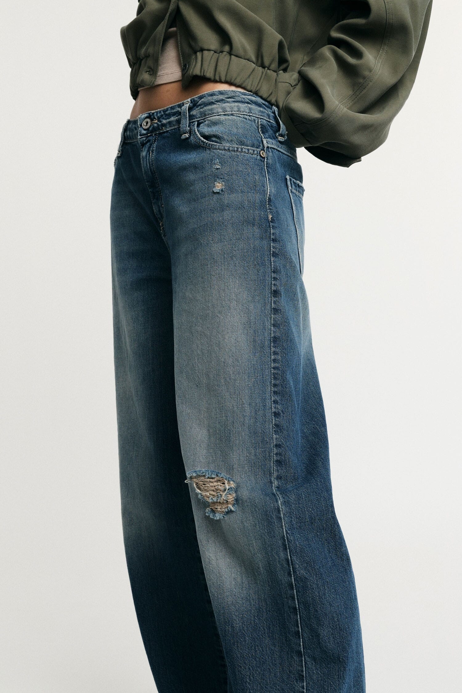 Wide Leg Jeans With Tissue Effect Details Please