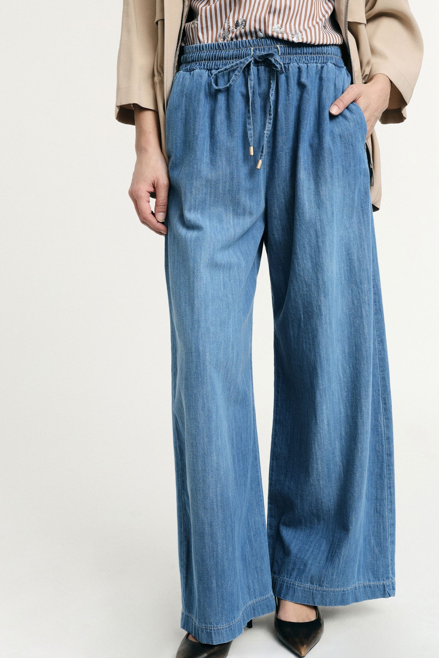 Jeans A Gamba Ampia Con Vita Alta Elasticizzata Please