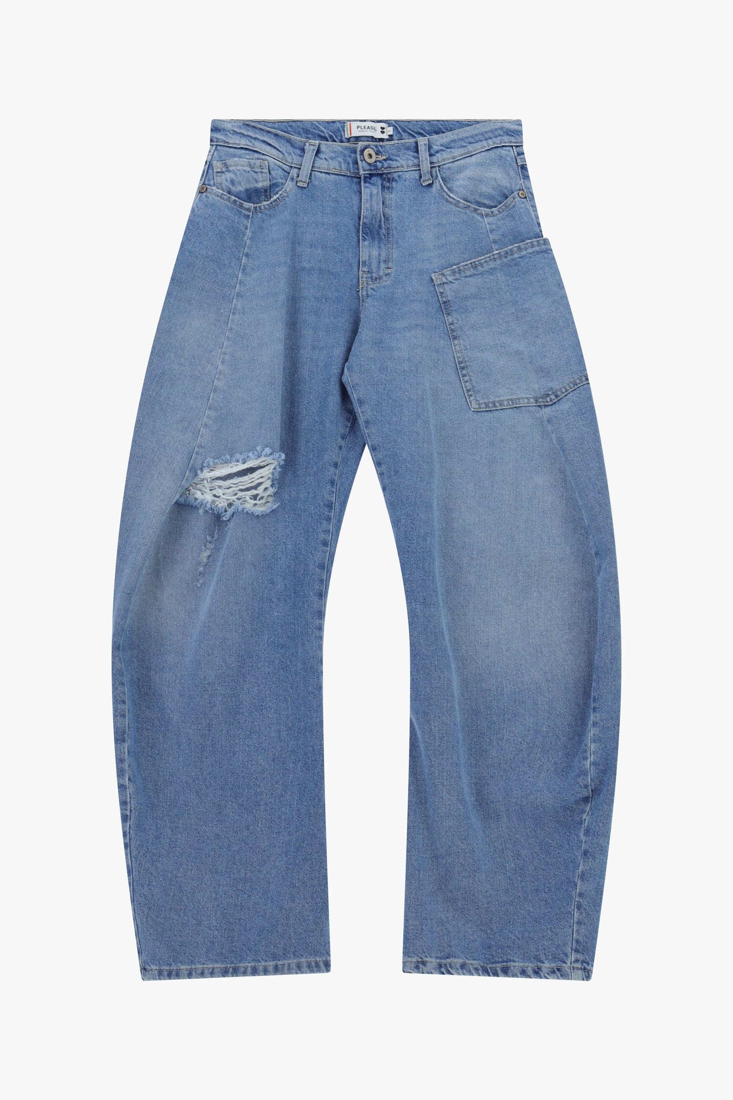 Jeans Wide Leg Strappo E Tasca Applicata Please