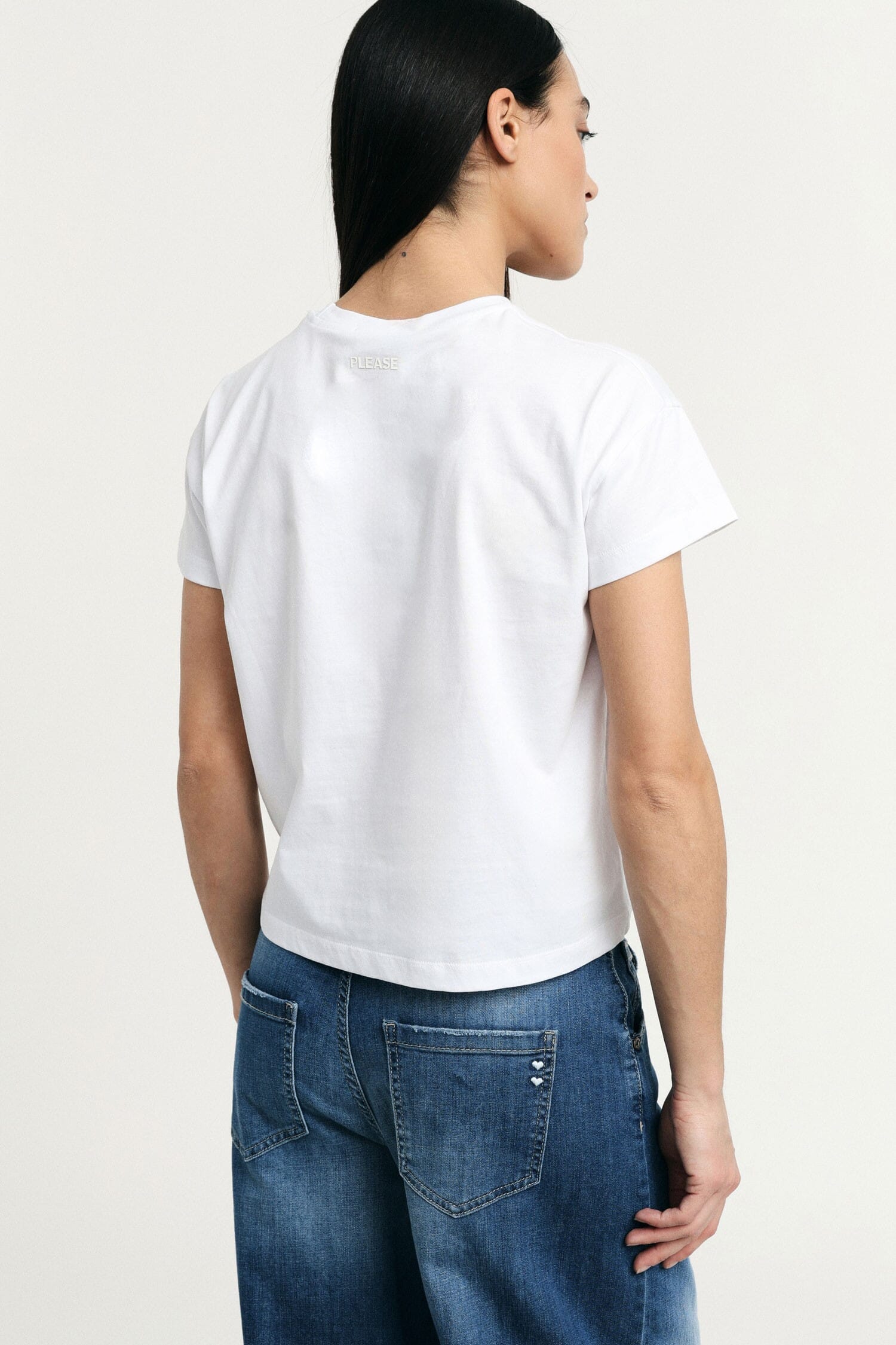 Cropped Regular-Fit Crew Neck T-Shirt Please