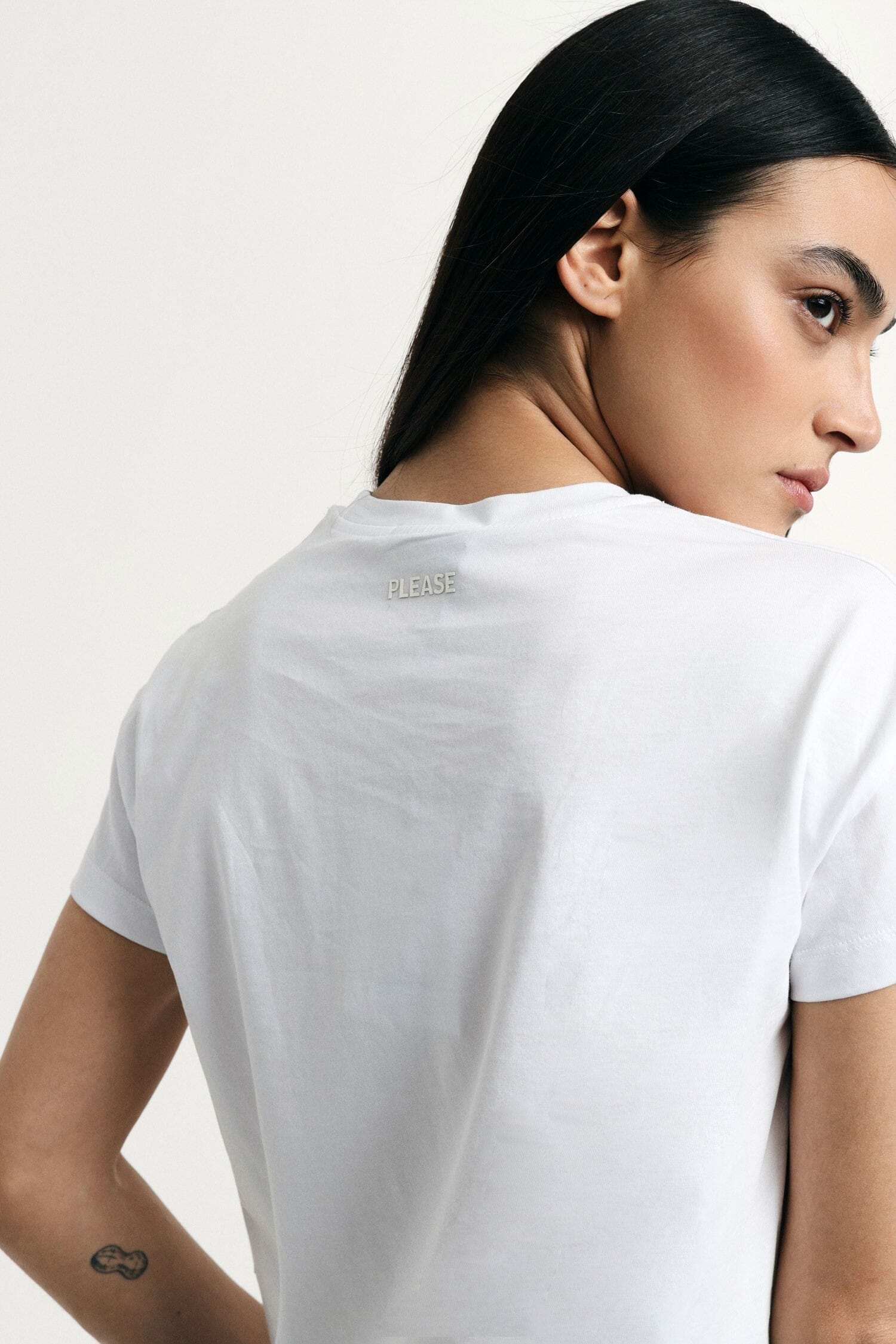 Cropped Regular-Fit Crew Neck T-Shirt Please