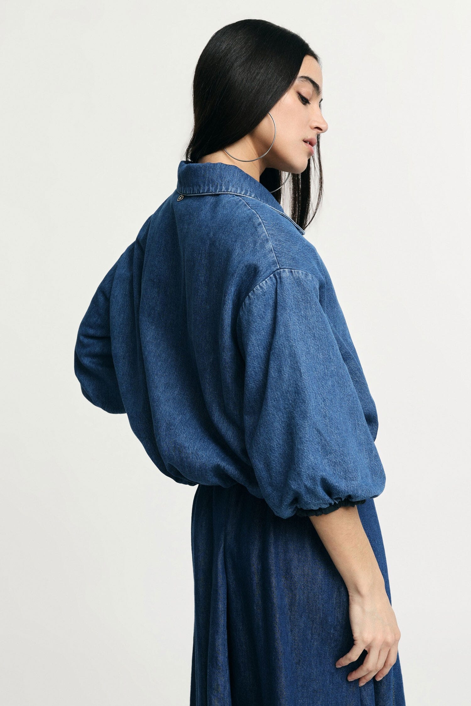 Denim Jacket Corta Con Zip E Maniche Balloon Please