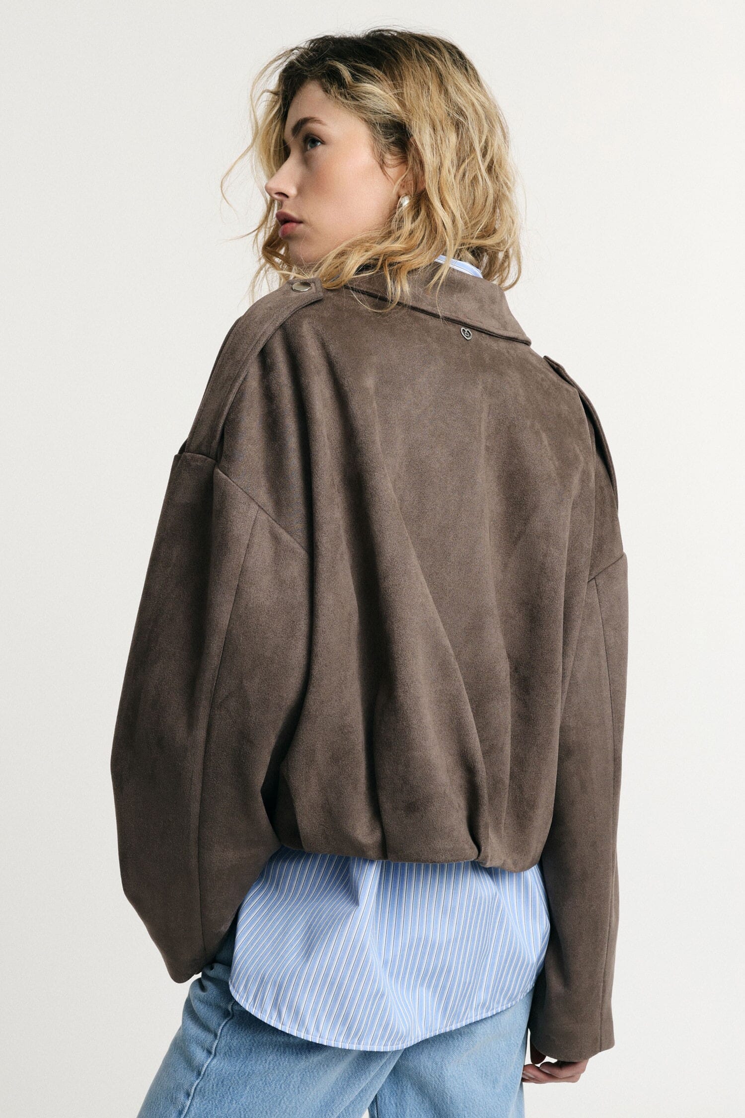 Short Bomber Jacket With Zip And Structured Shoulders Please