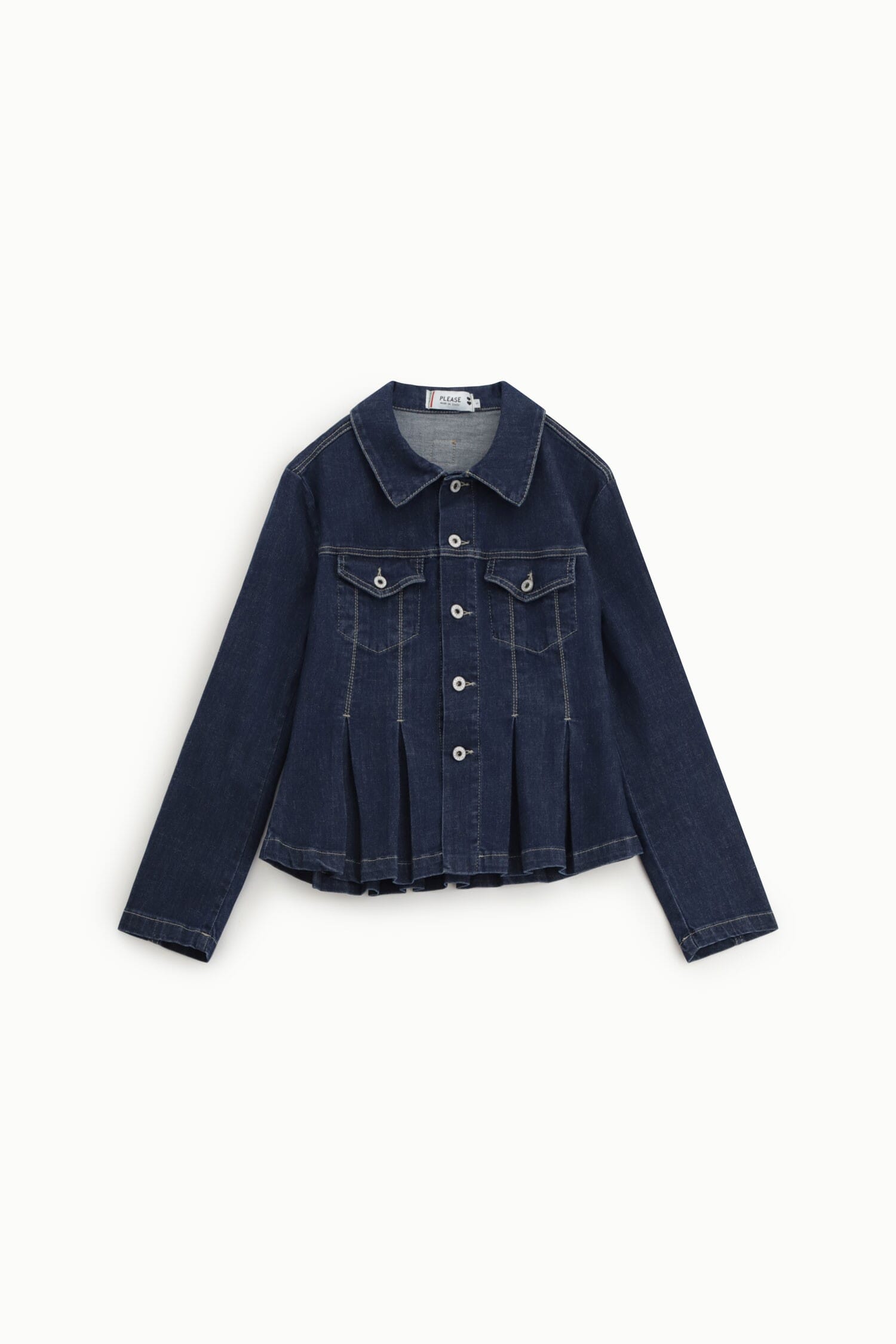 Denim Jacket With Pleats And Front Buttons Please