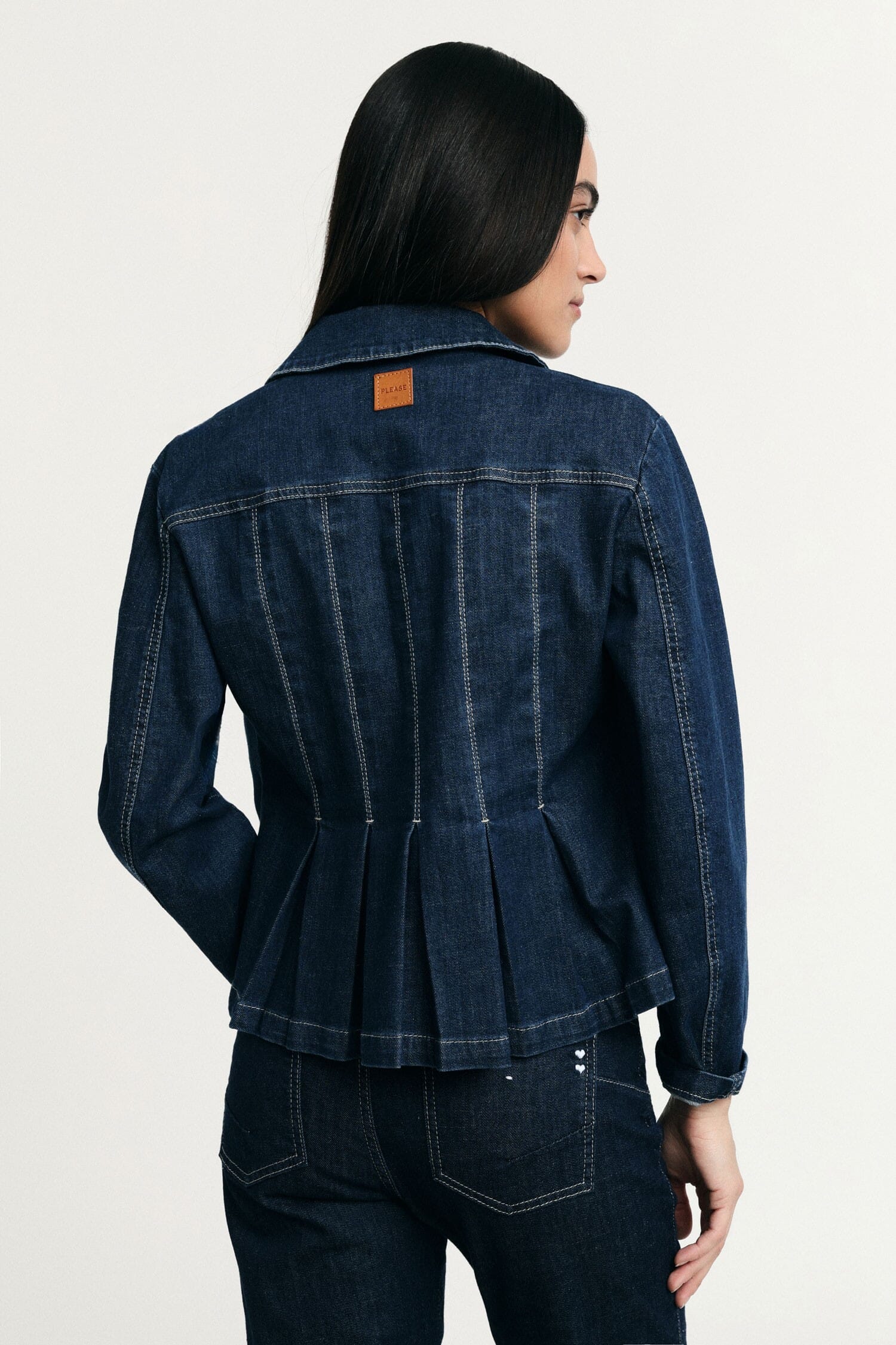 Denim Jacket With Pleats And Front Buttons Please