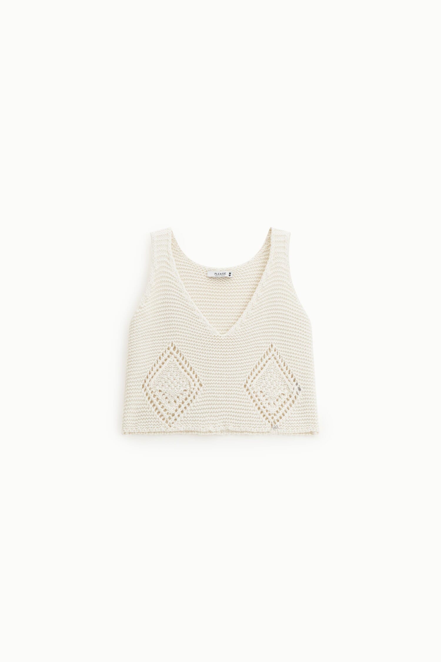 V-Neck Knitted Top With Perforated Details Please