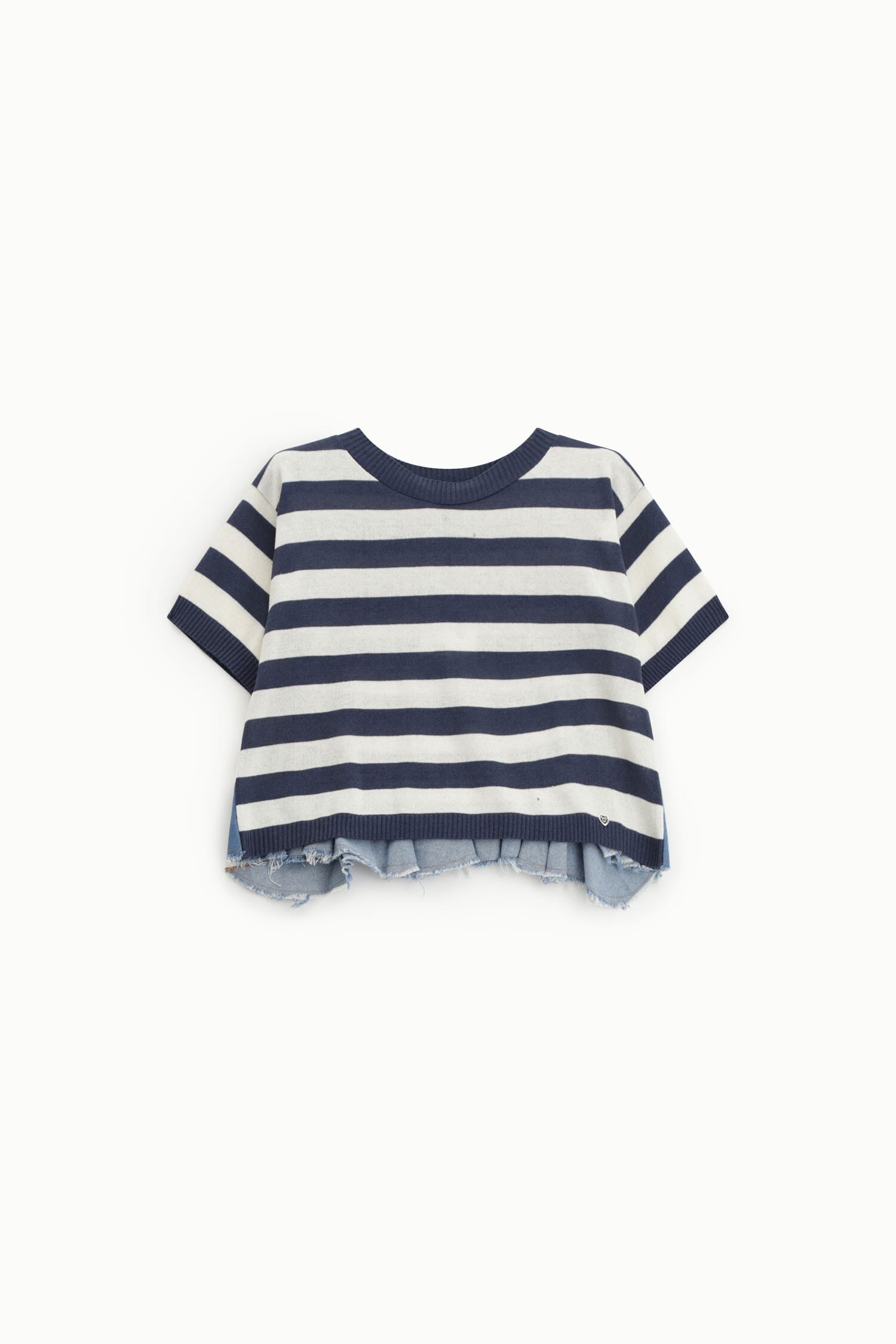 T-Shirt Cropped A Righe Con Bordo Sfrangiato Please