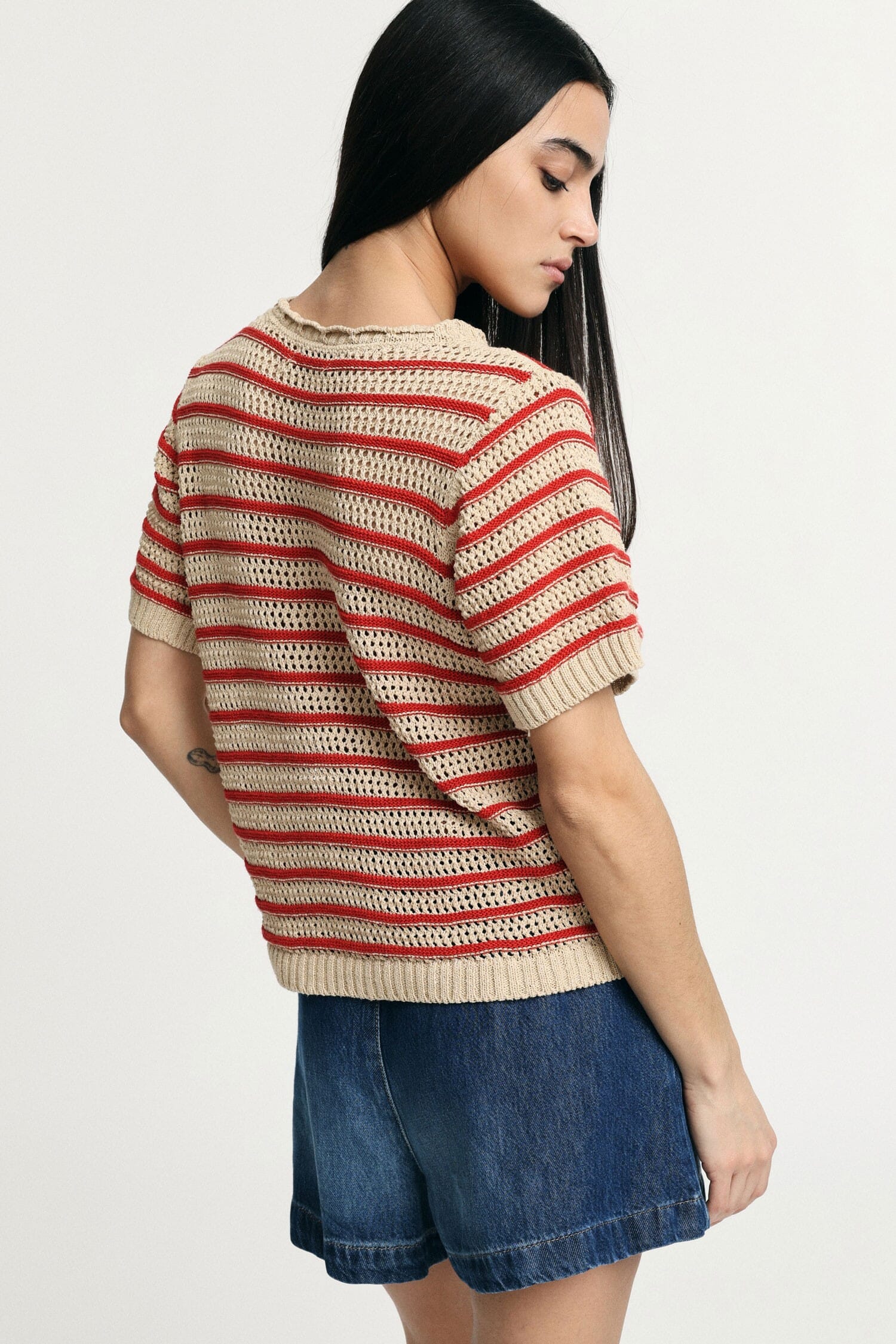 Perforated Striped T-Shirt With Short Sleeves Please