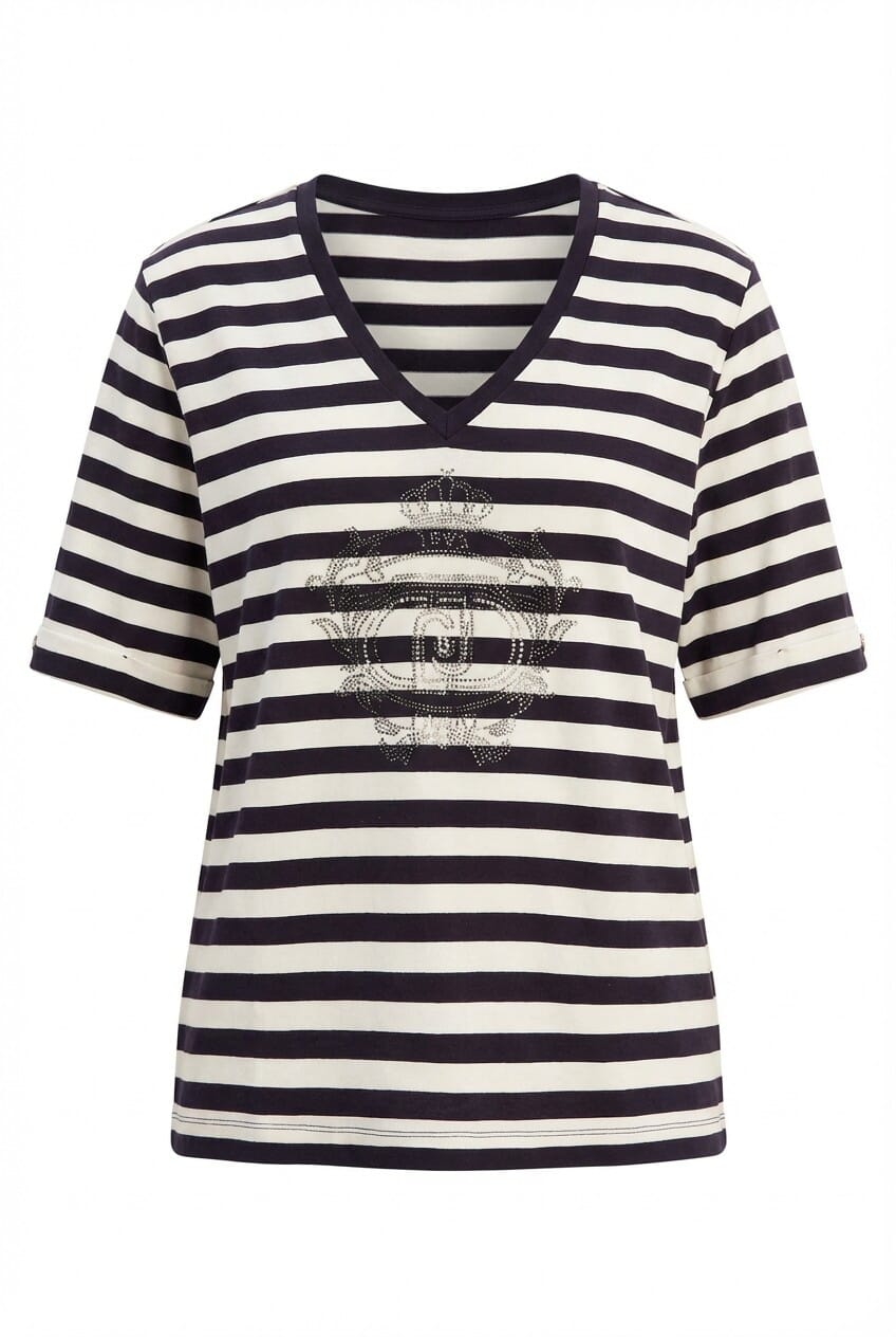 Liu Jo Jersey With Stripes And Rhinestones