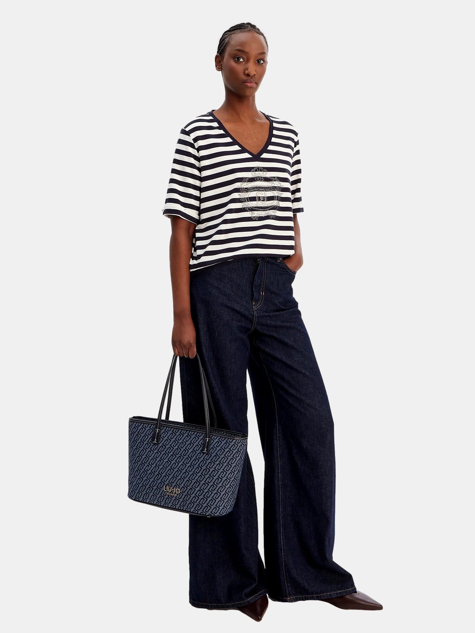 Liu Jo Jersey With Stripes And Rhinestones