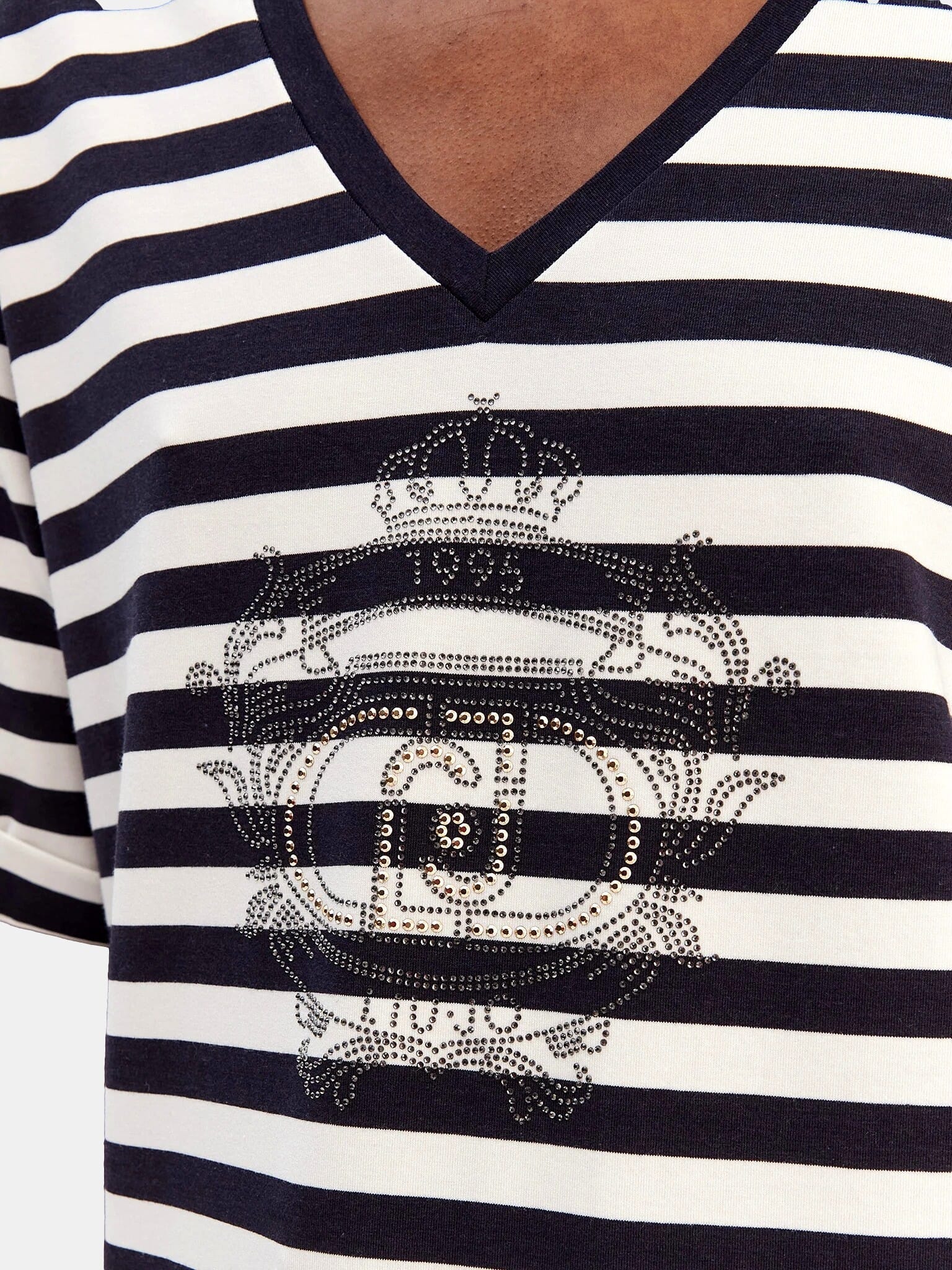 Liu Jo Jersey With Stripes And Rhinestones