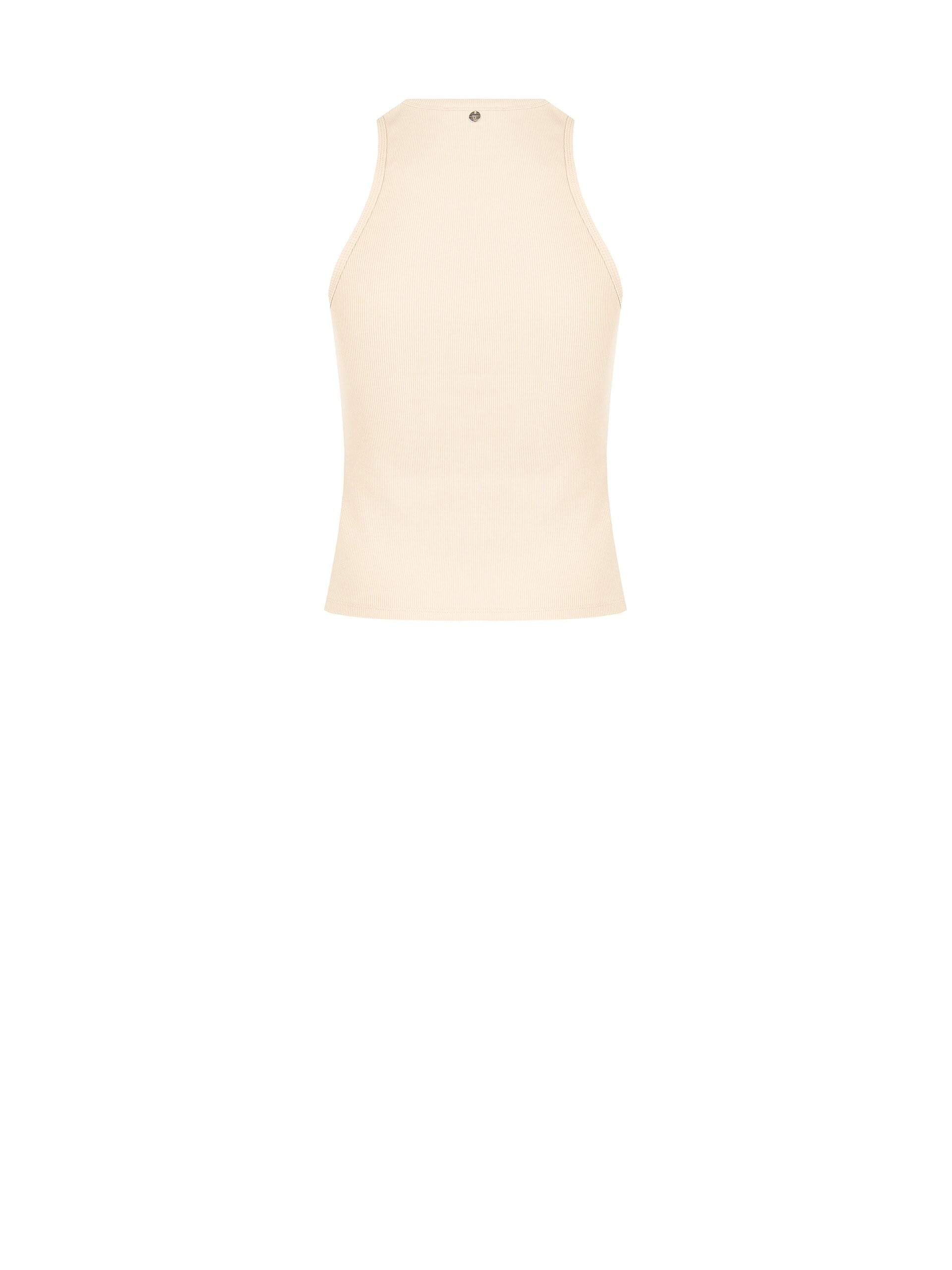 Ribbed Cotton Mix Fitted Top With Rhinestone Rinascimento