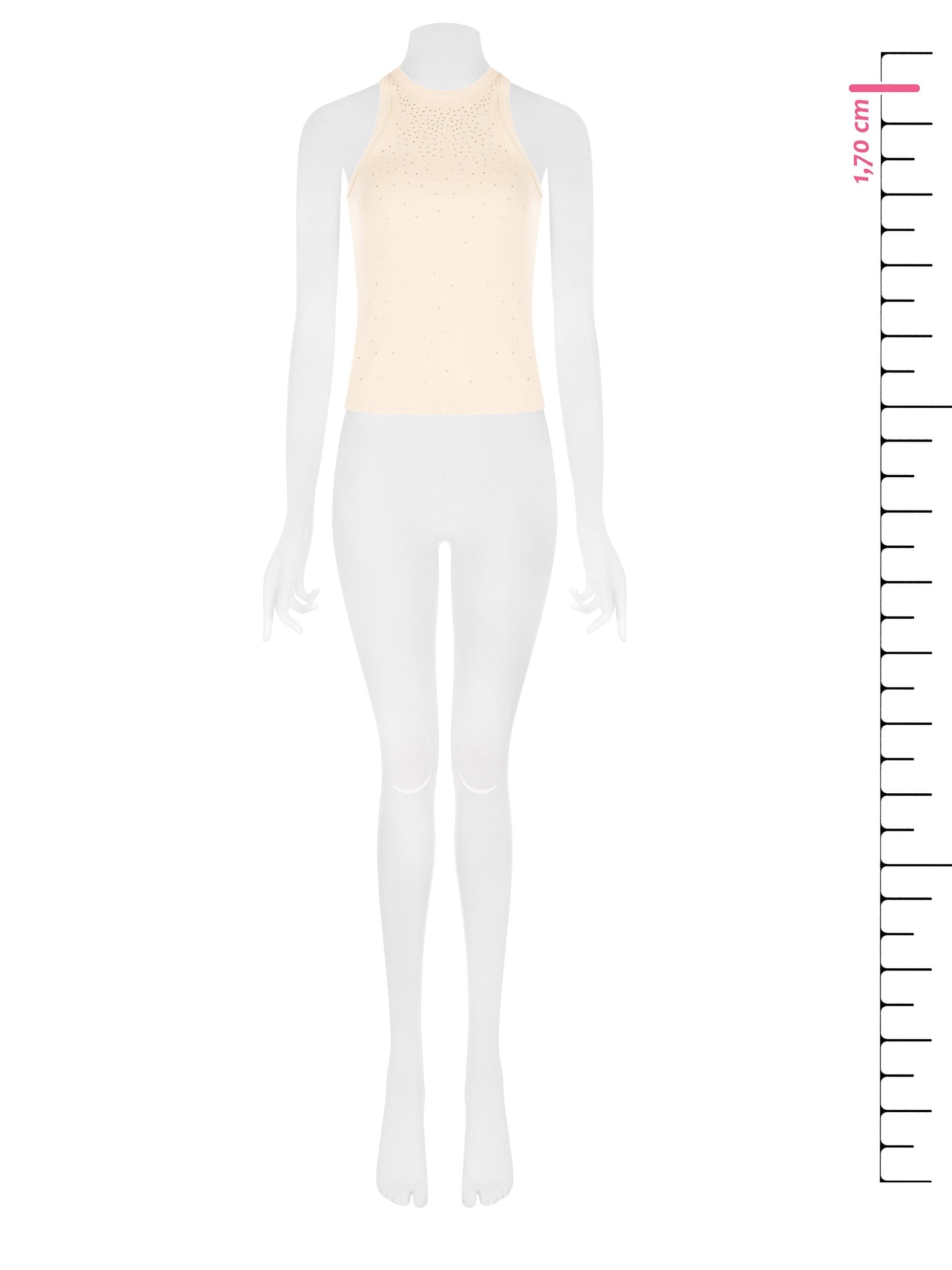 Ribbed Cotton Mix Fitted Top With Rhinestone Rinascimento