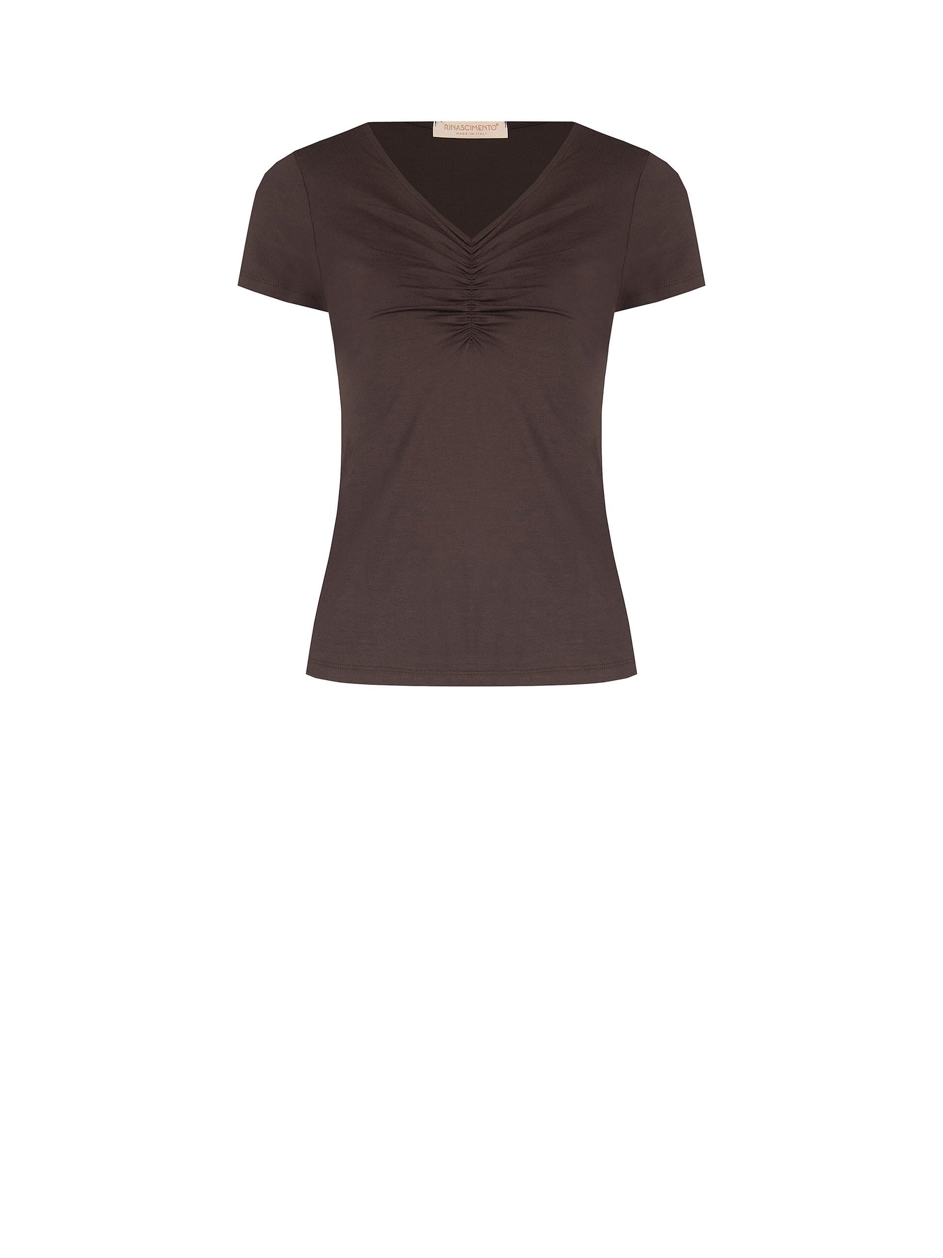 Slim Fit Viscose Blend T-Shirt with V-neck Rinascimento