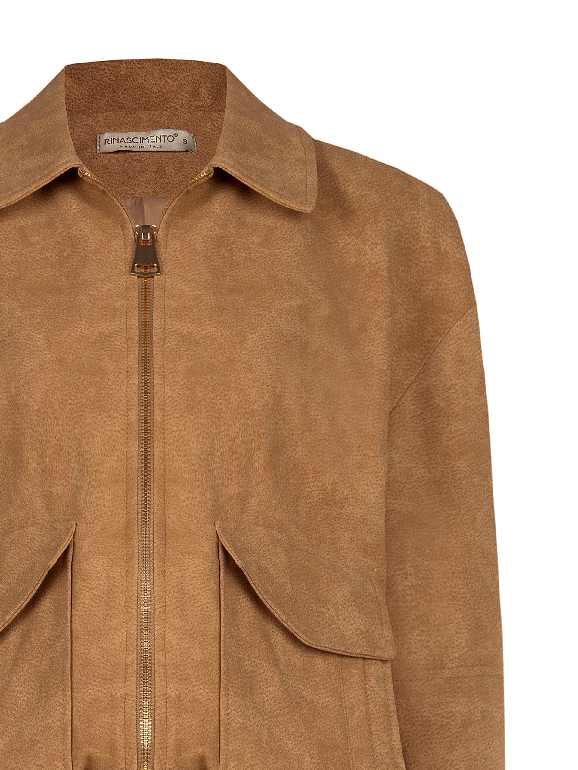 Shaded Suede Bomber Jacket With Maxi Pockets Rinascimento