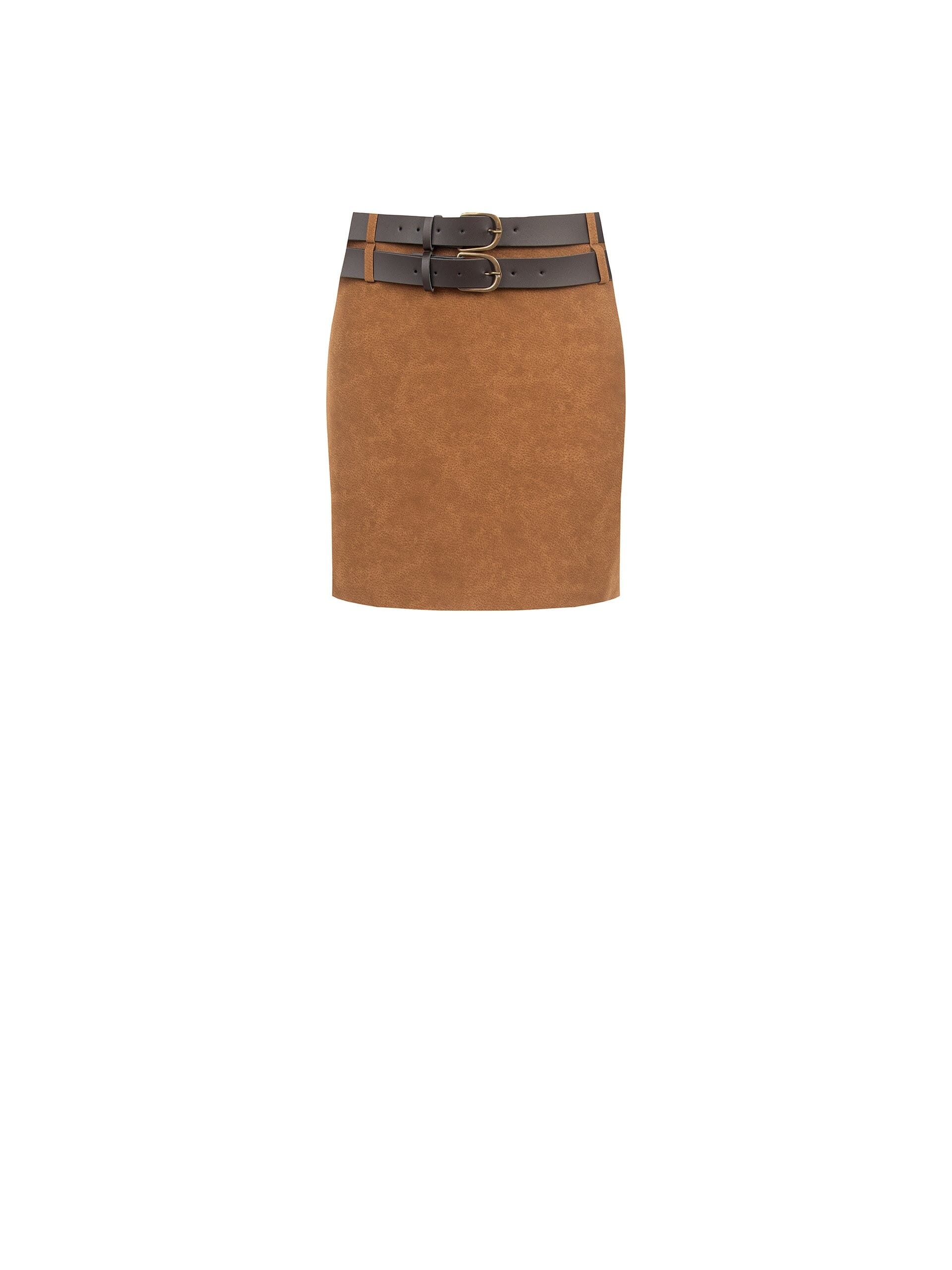 Shaded Suede Faux Suede Miniskirt With Double Leather Simil Leather Belt Matching Rinascimento