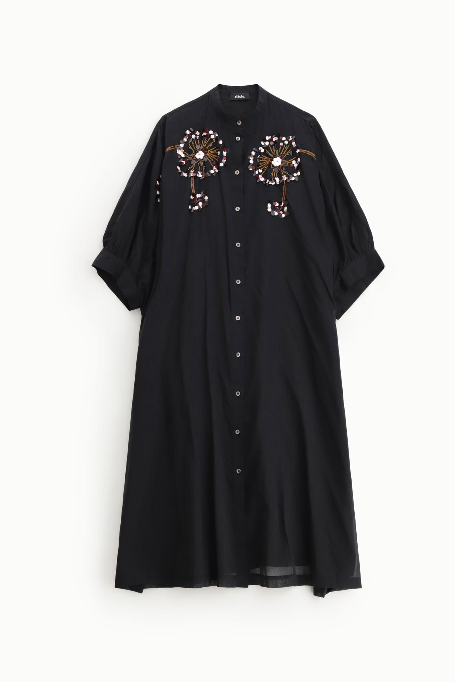 Robe midi à manches trois quarts, broderie florale Dixie