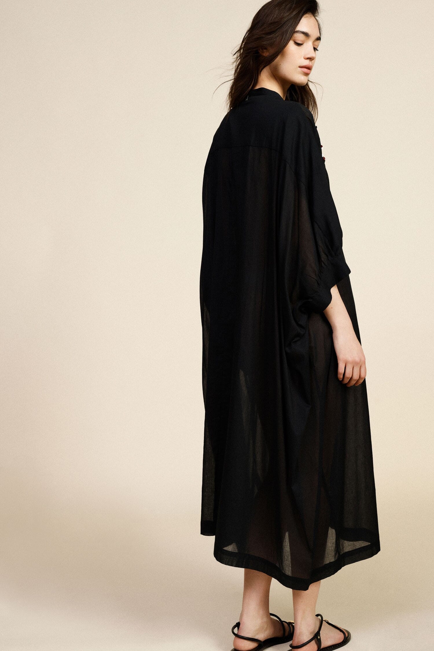 Robe midi à manches trois quarts, broderie florale Dixie