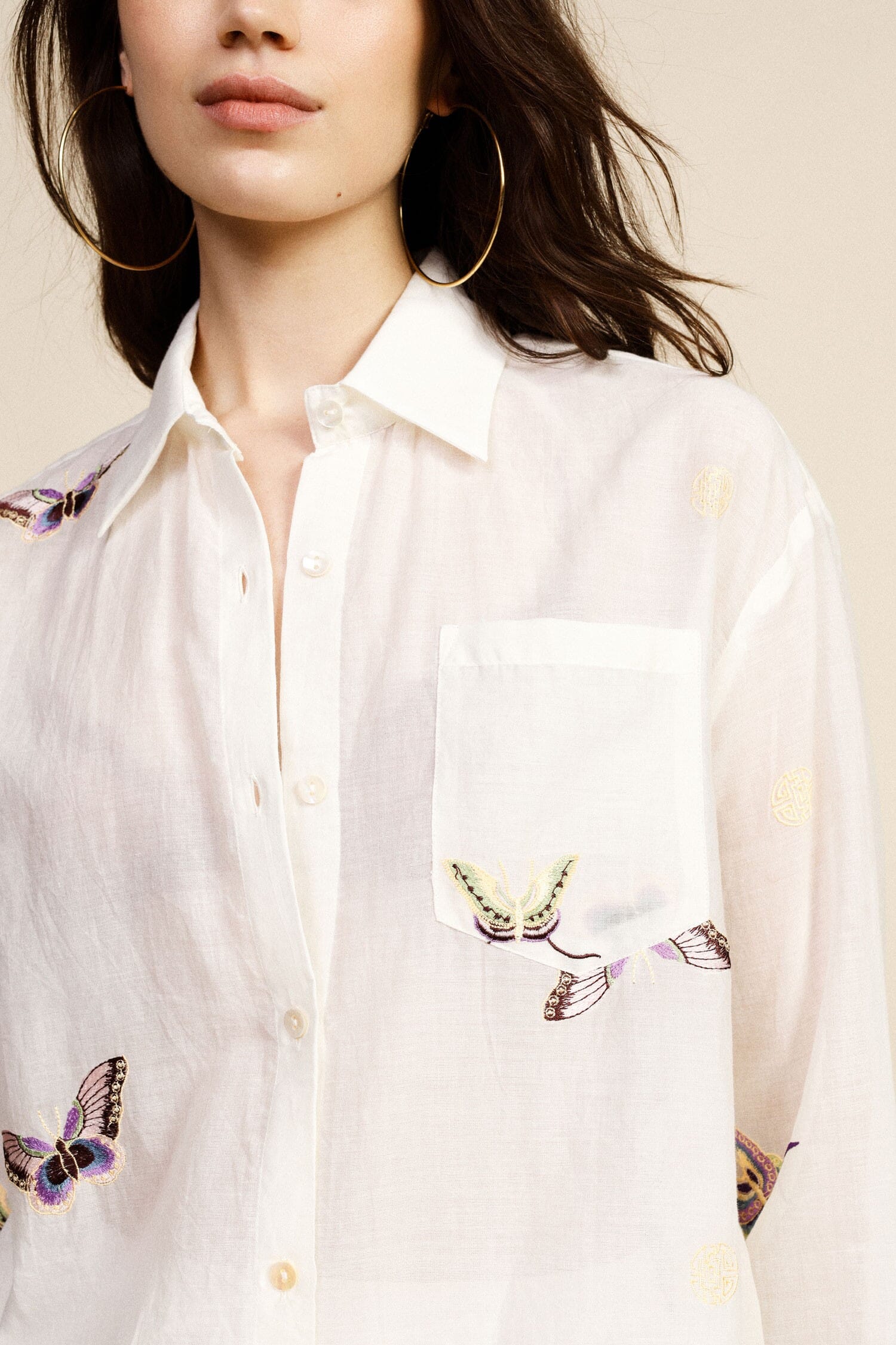 Large Shirt With Butterfly Print And Dixie Pocket