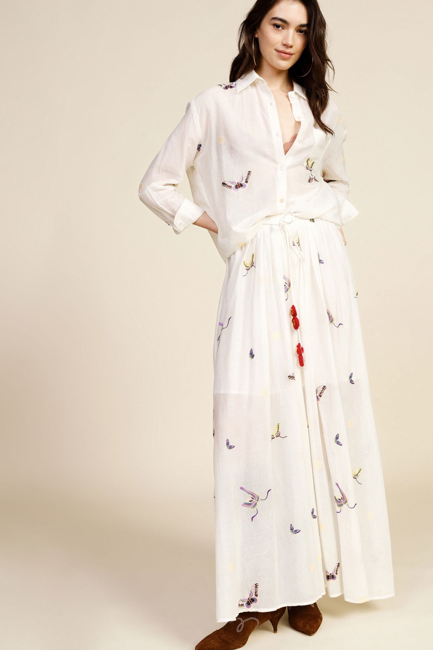 Maxi Skirt With Butterfly Print And Dixie Bow Detail