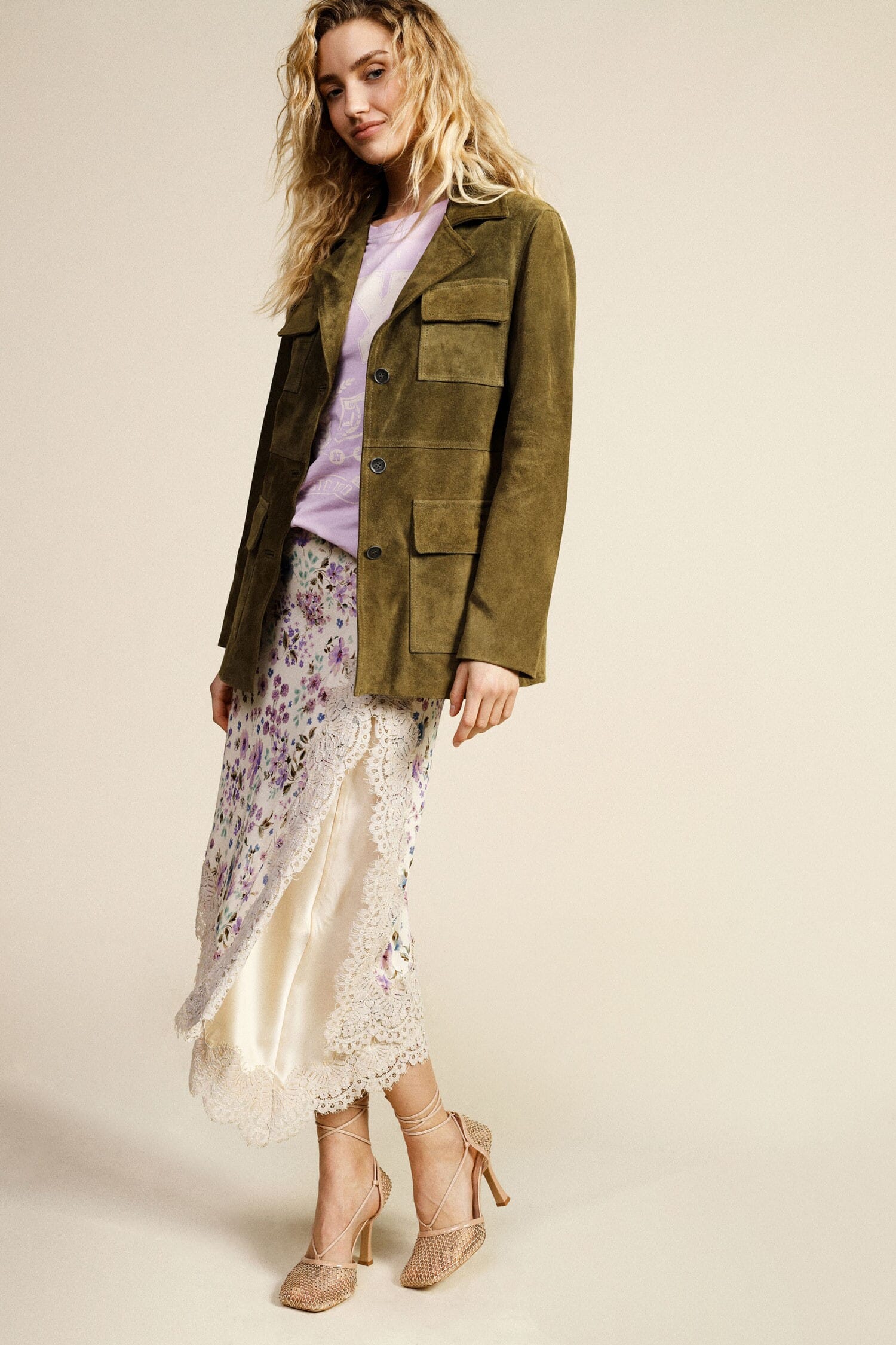 Midi Skirt Floral Print Edge Lace Dixie