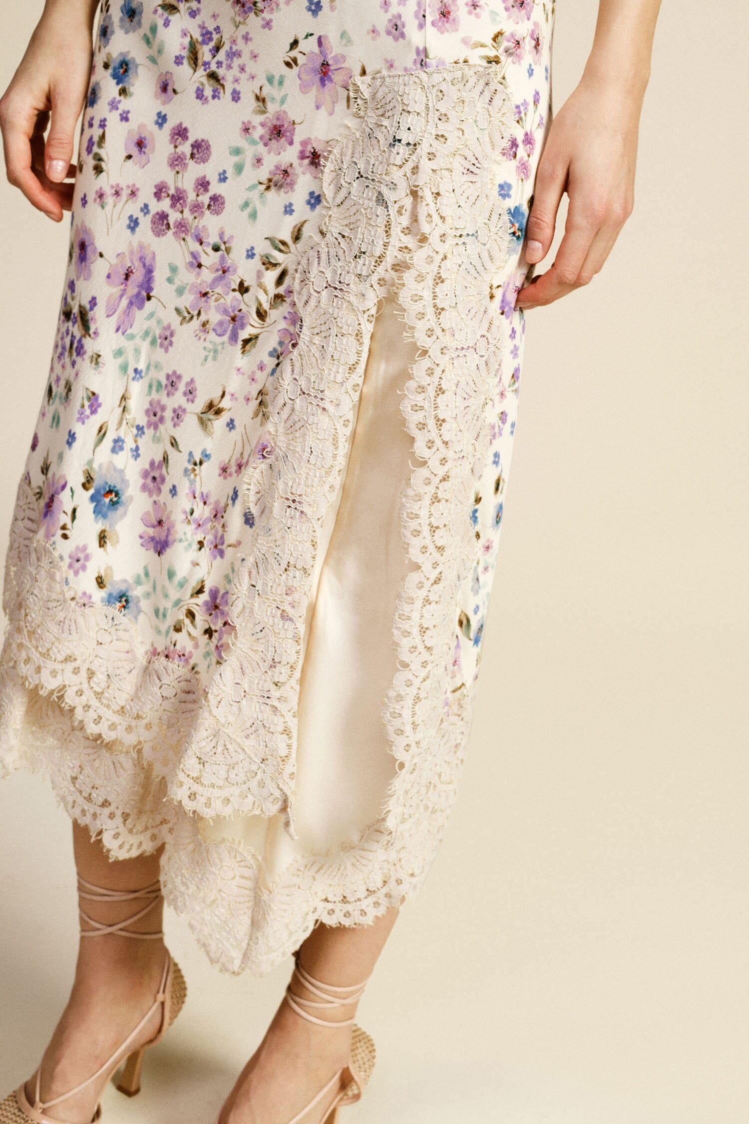 Midi Skirt Floral Print Edge Lace Dixie