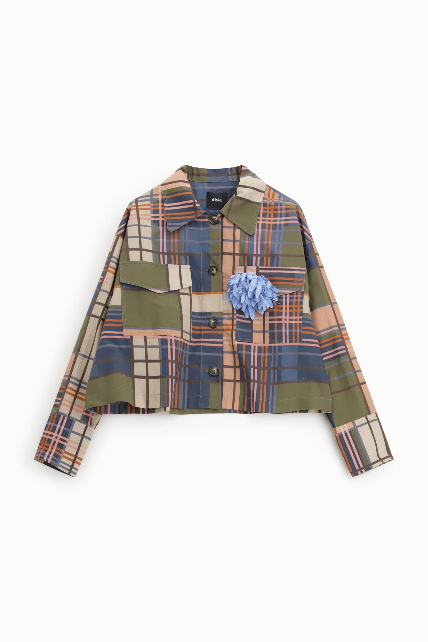 Short Blazer Check Patterned Pockets Dixie