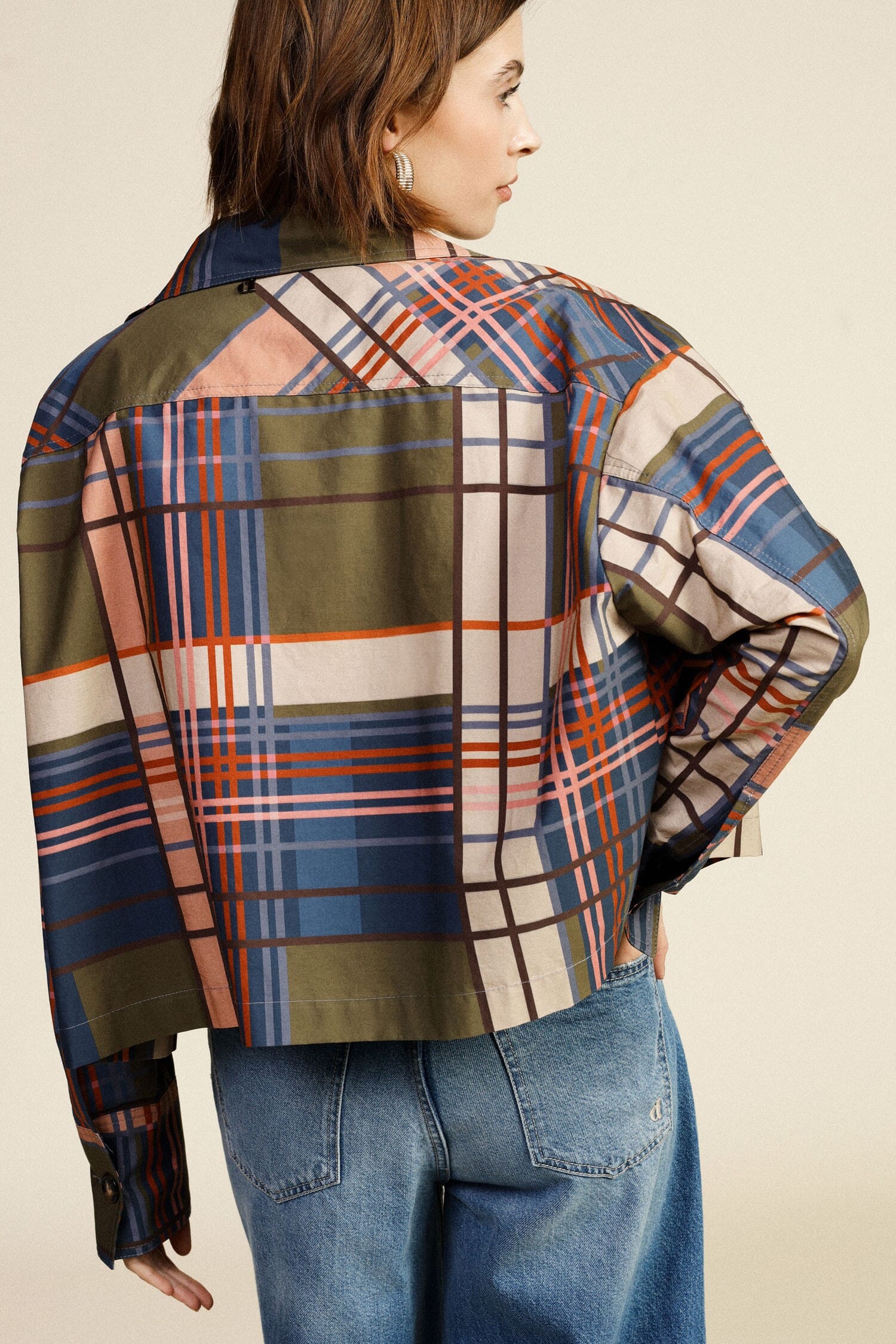 Short Blazer Check Patterned Pockets Dixie