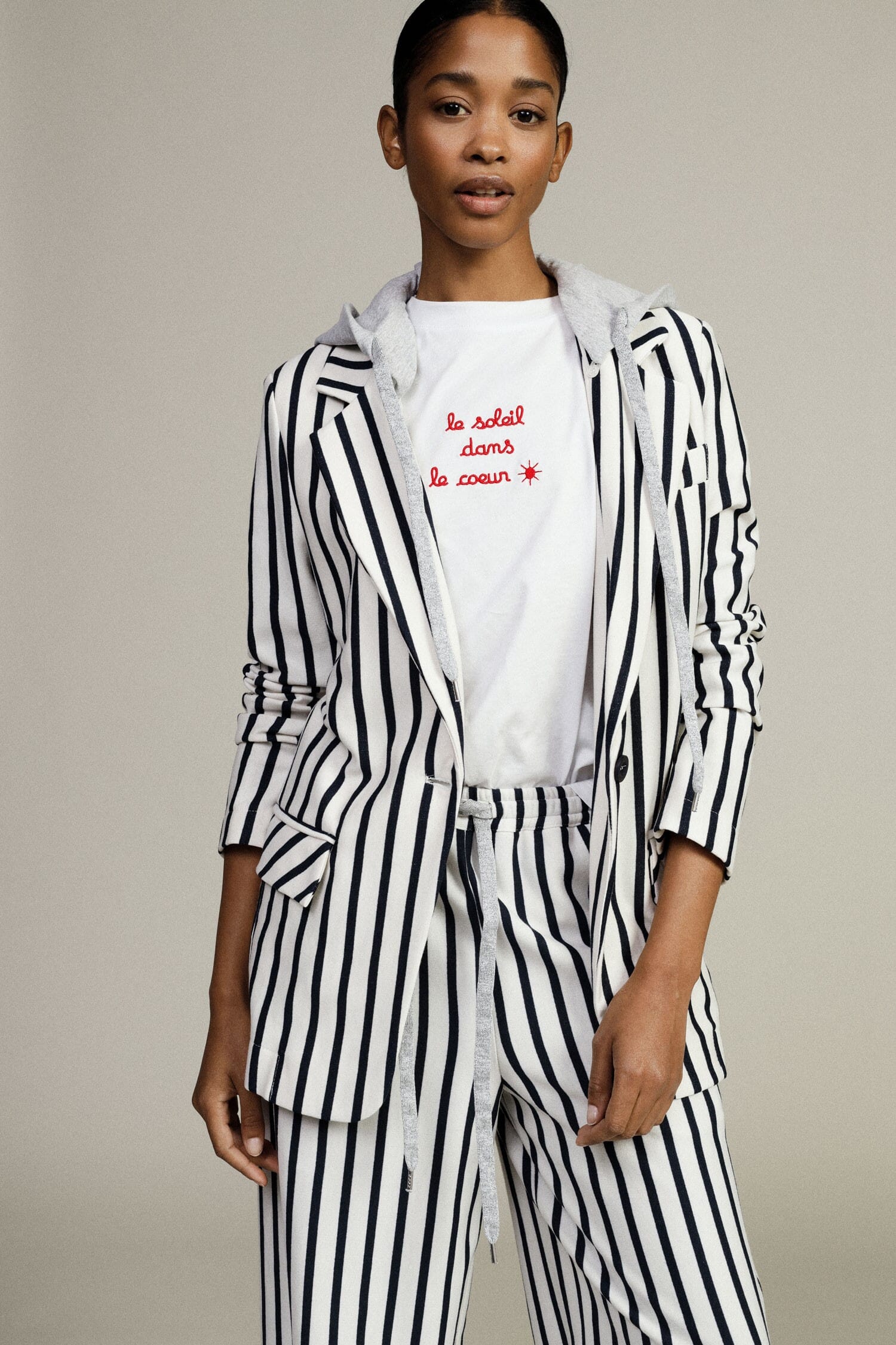 Striped Blazer With Hood And Button Closure Dixie