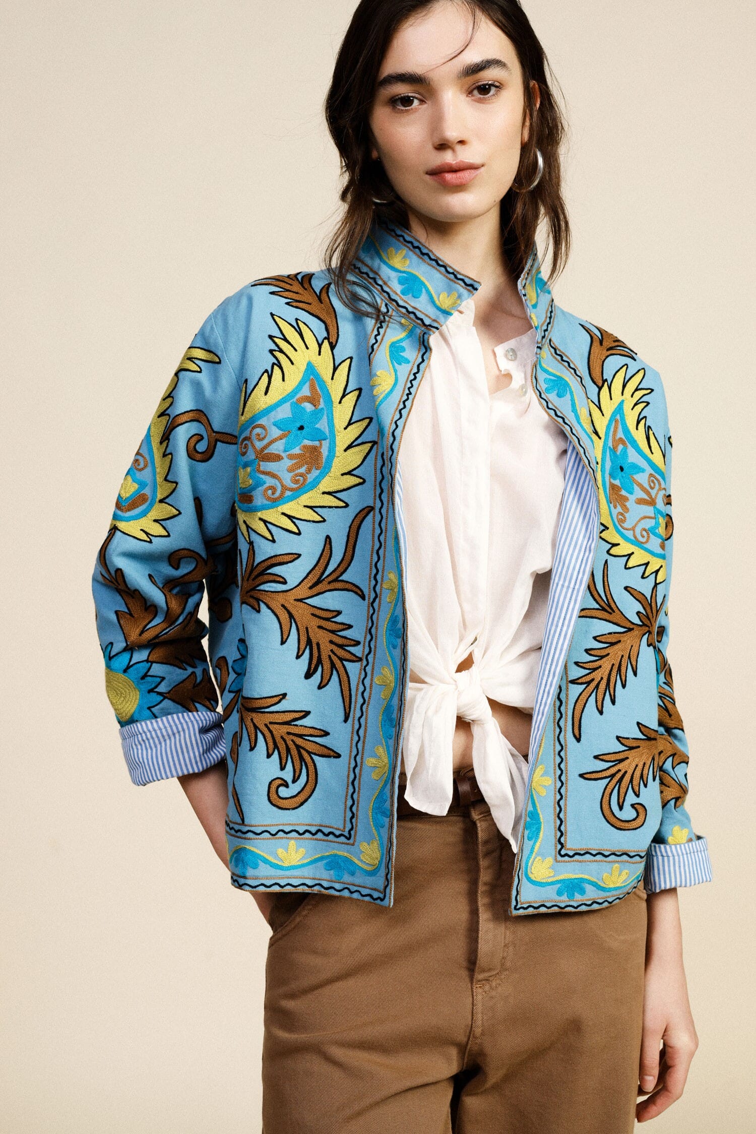 Short Printed Blazer With Striped Lining Dixie