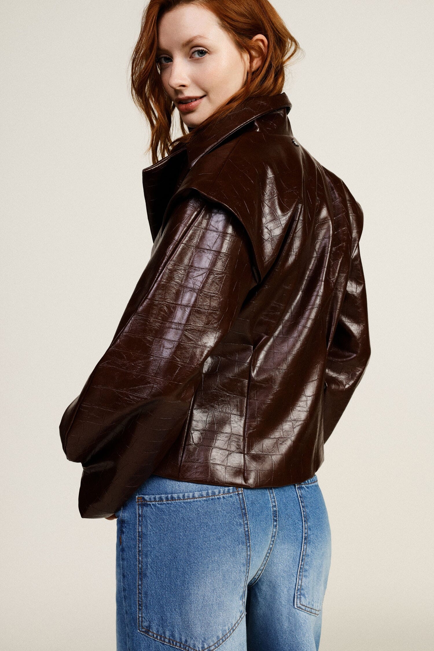 Leatherette Jacket With Belt And Wide Shoulders Dixie