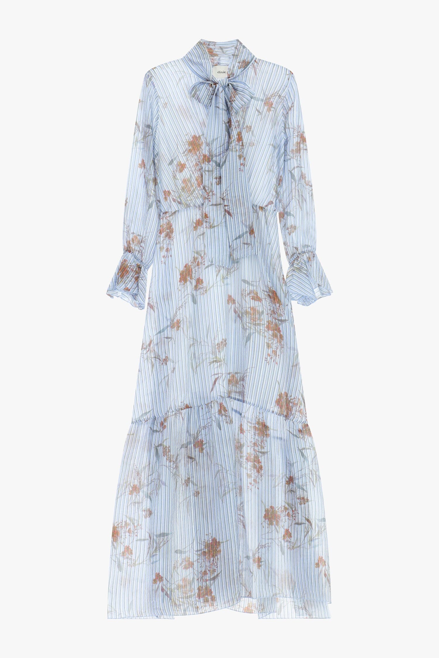 Abito Lungo Con Stampa Floreale E Colletto A Fiocco Dixie