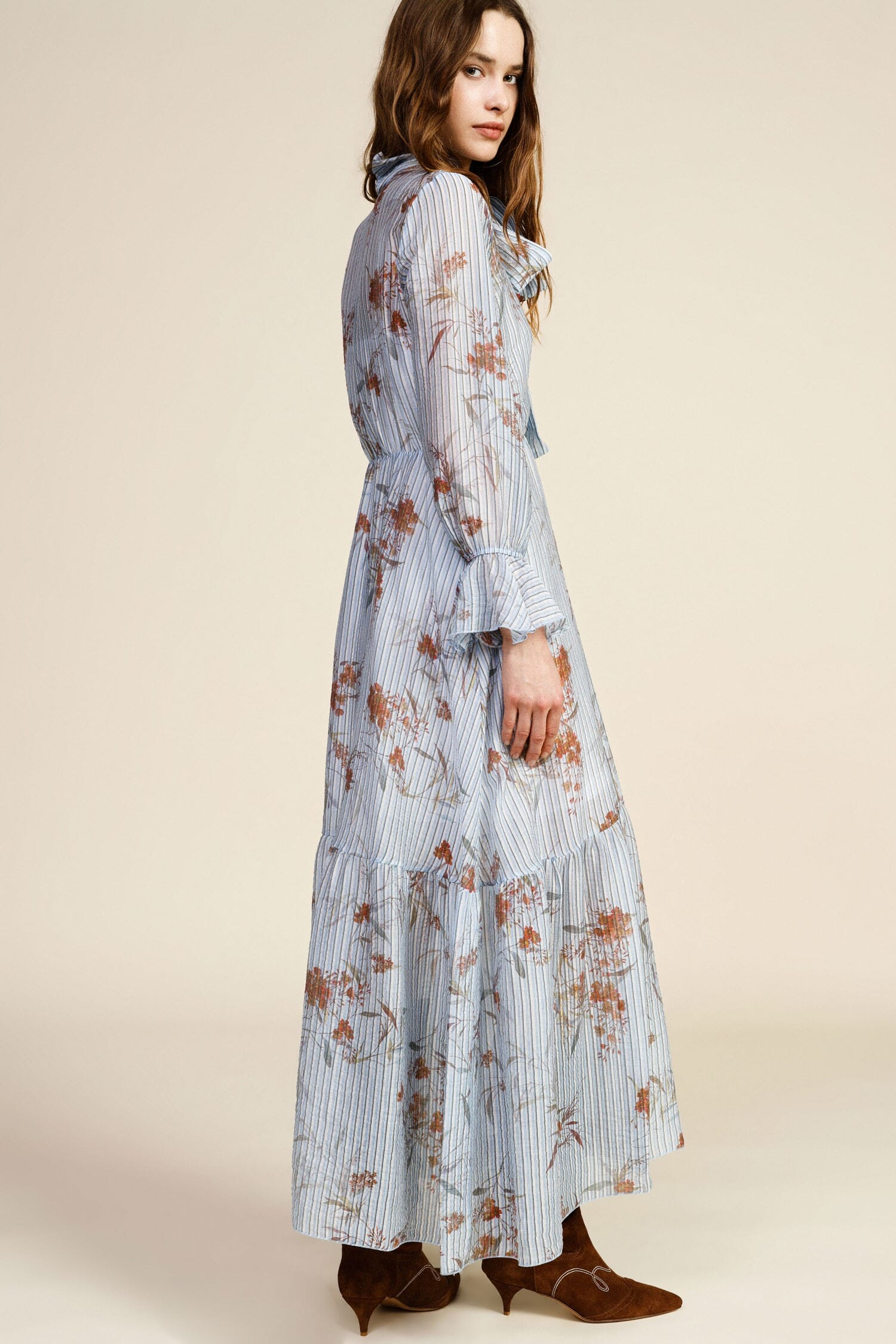 Abito Lungo Con Stampa Floreale E Colletto A Fiocco Dixie