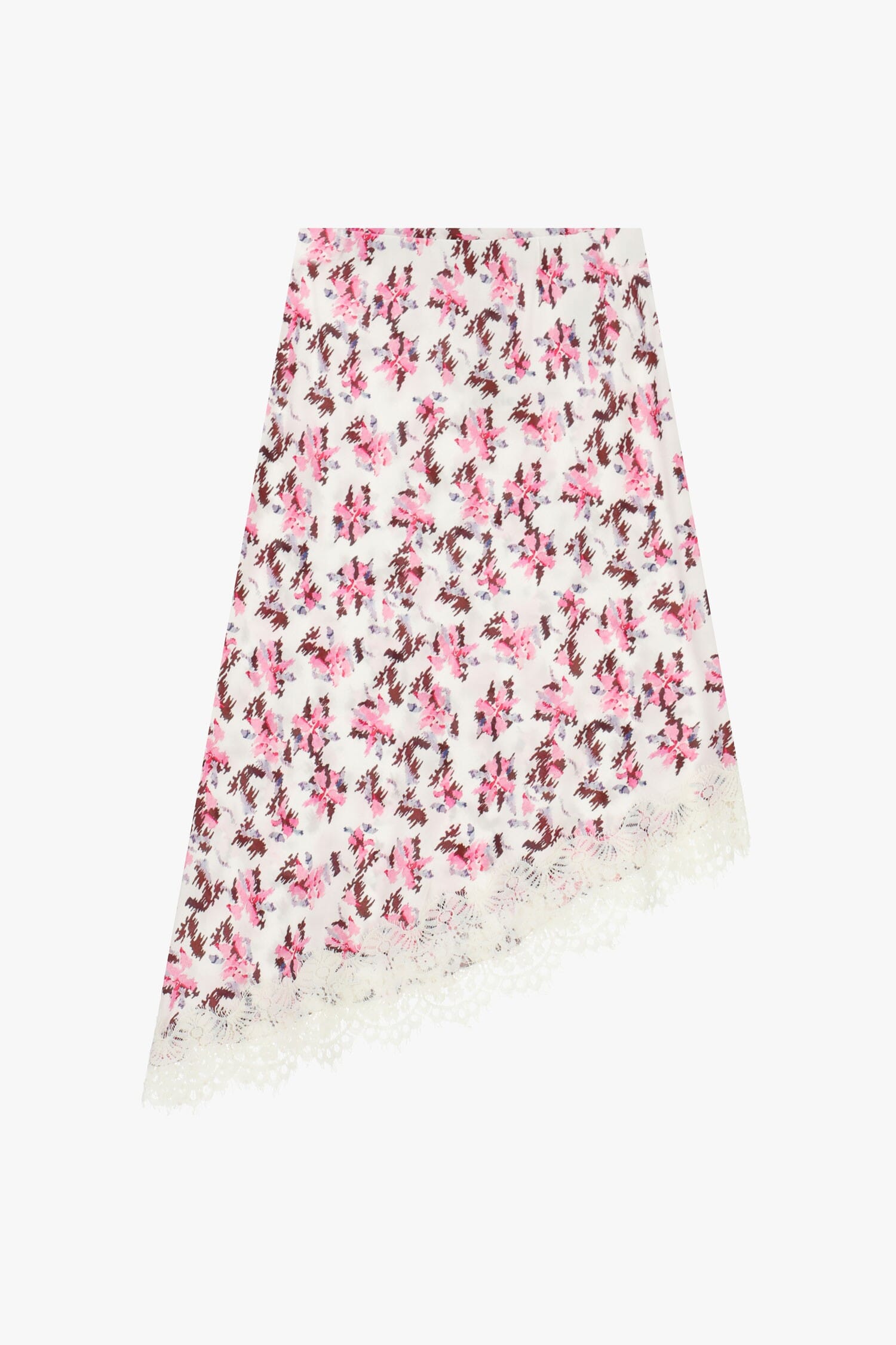 Asymmetrical Floral Print Midi Skirt With Dixie Lace Trim