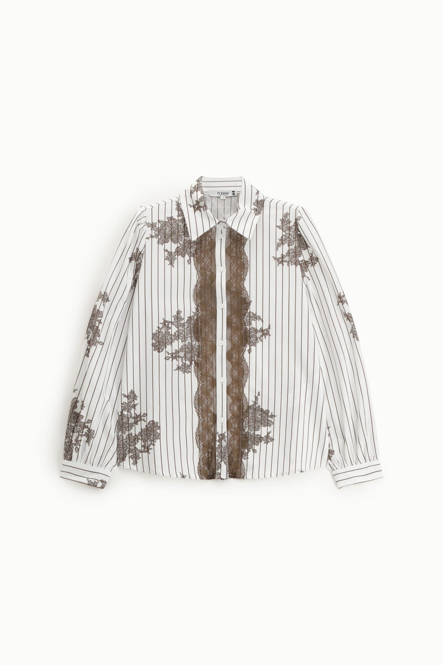 Camicia Stampa Righe E Pizzo Con Bottoni Please
