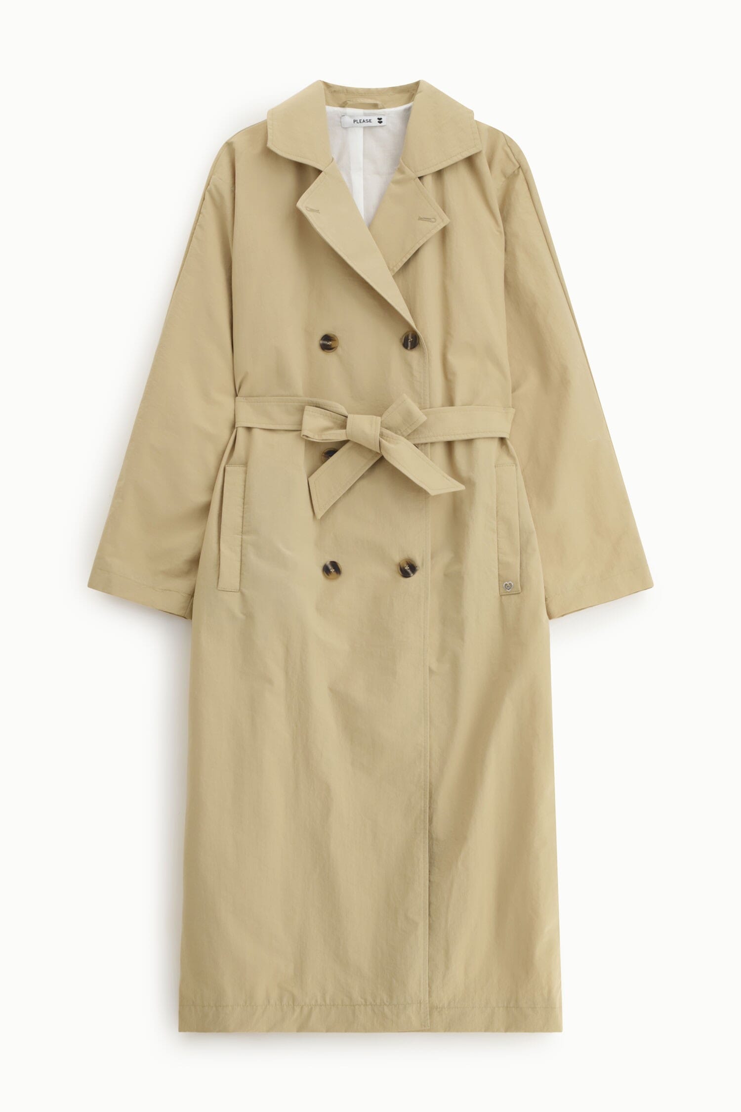 Trench Coat Lungo Con Cintura E Bottoni Please